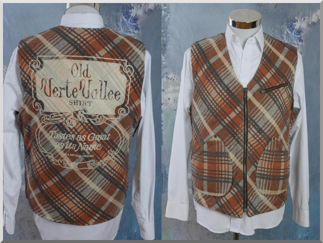 1980s Wool Vest | Vintage Rust Beige & Gray Wool Plaid | Large
