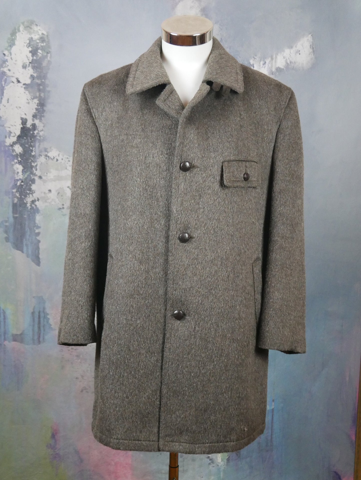 1980s Brown Overcoat | Mohair Wool Blend Men's German Vintage Winter Coat | Large