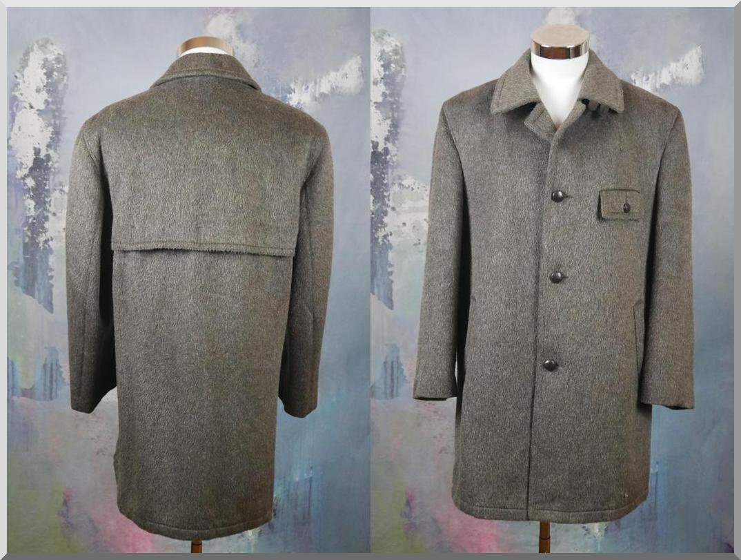 1980s Brown Overcoat | Mohair Wool Blend Men's German Vintage Winter Coat | Large