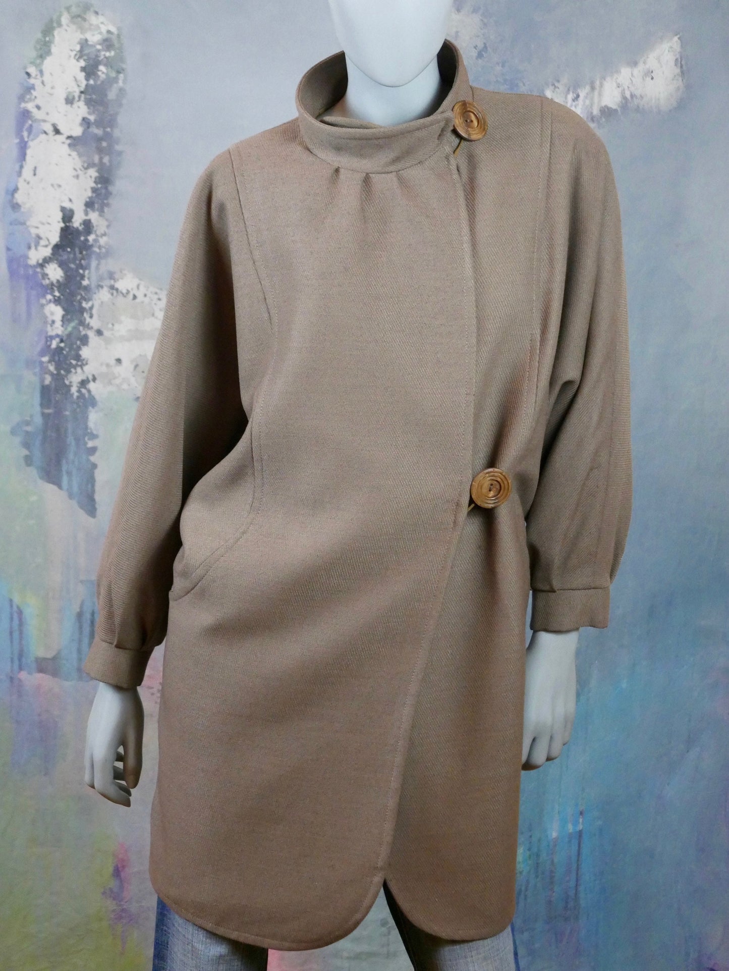 1980s Mod Coat | European Vintage Light Brown Lightweight Wool Blend | Large