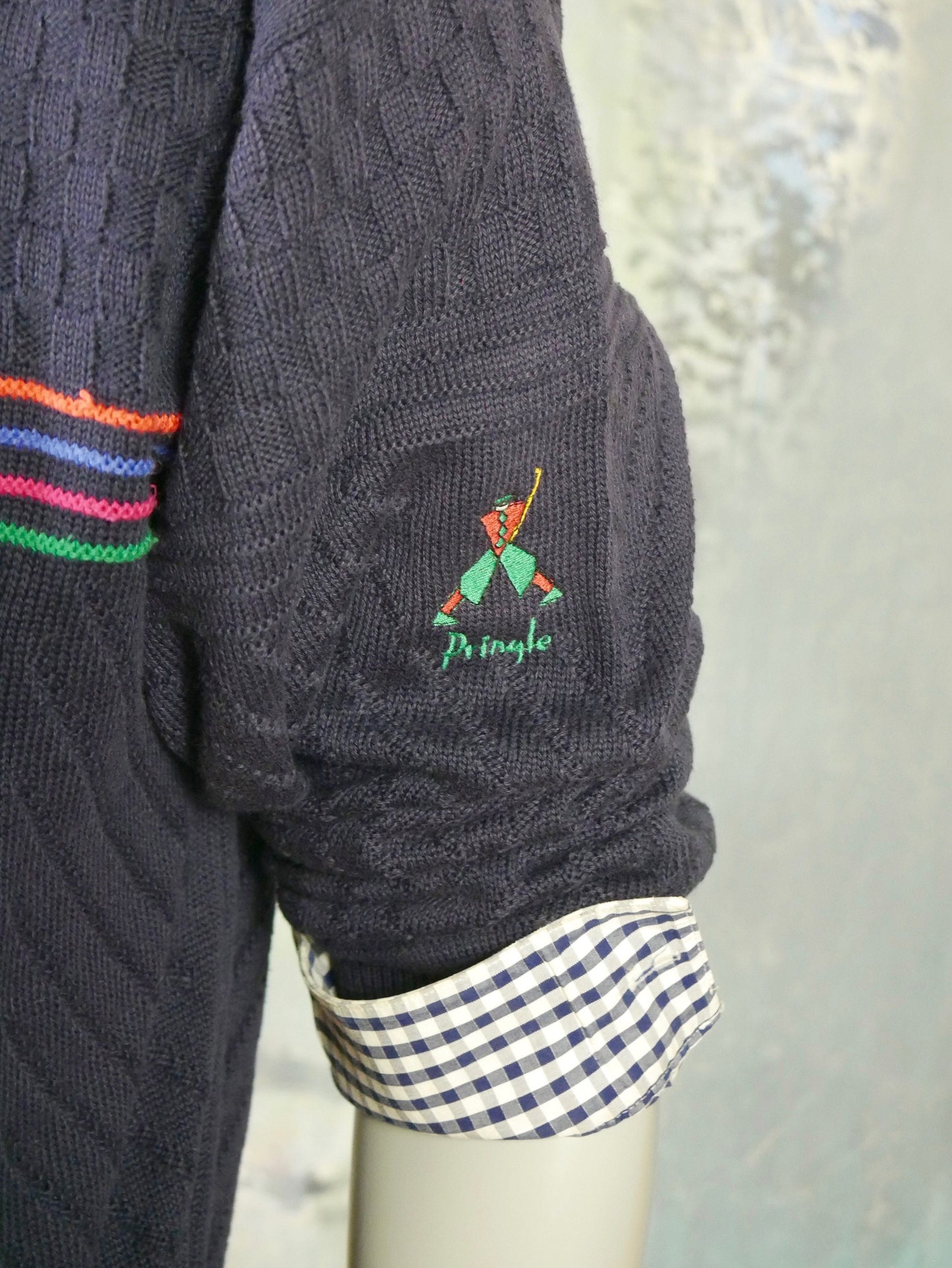 1980s Vintage Golf Sweater | Nick Faldo Pringle of Scotland Blue Lightweight Cotton Pullover | Large