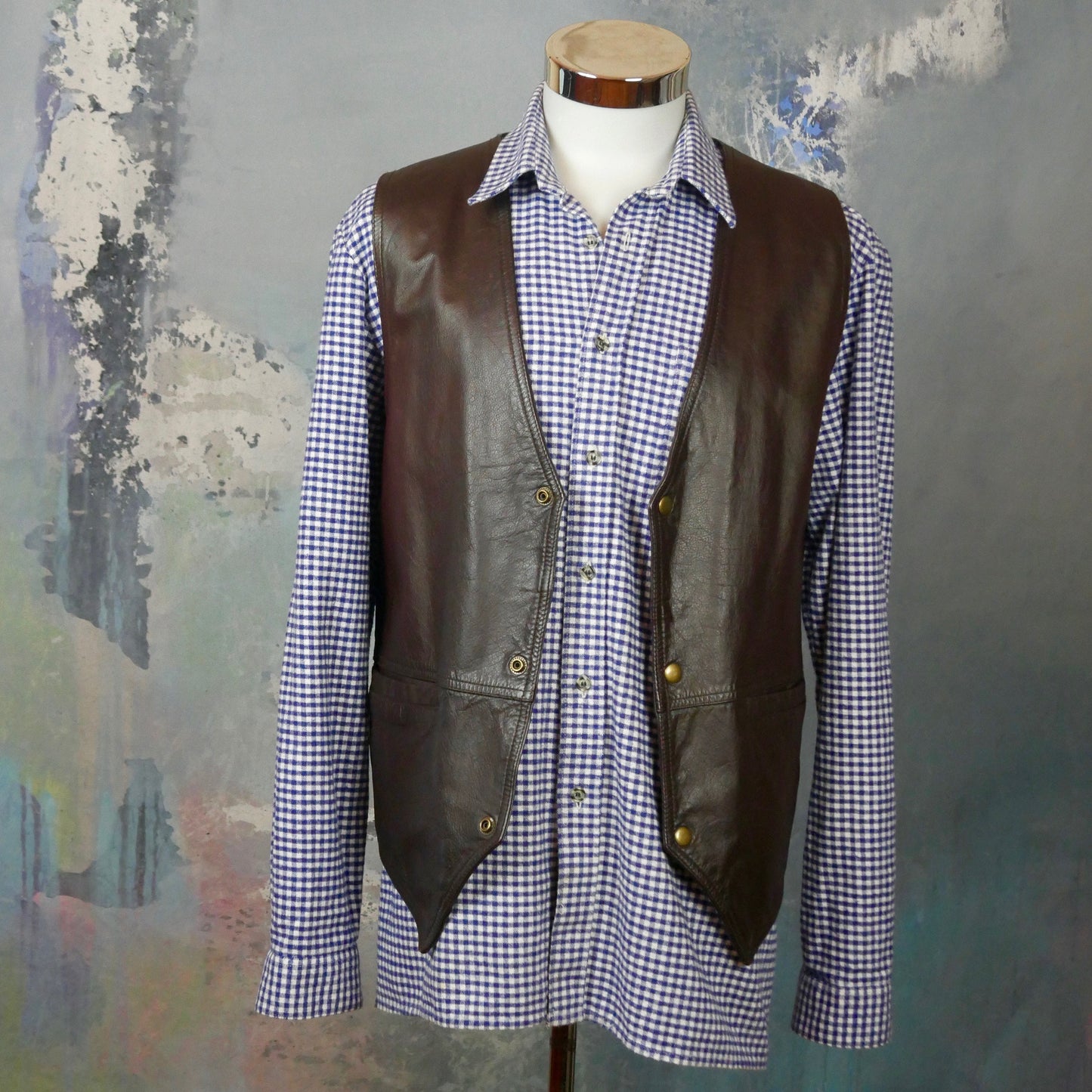 Vintage 1990s Brown Leather Vest | Extra Large