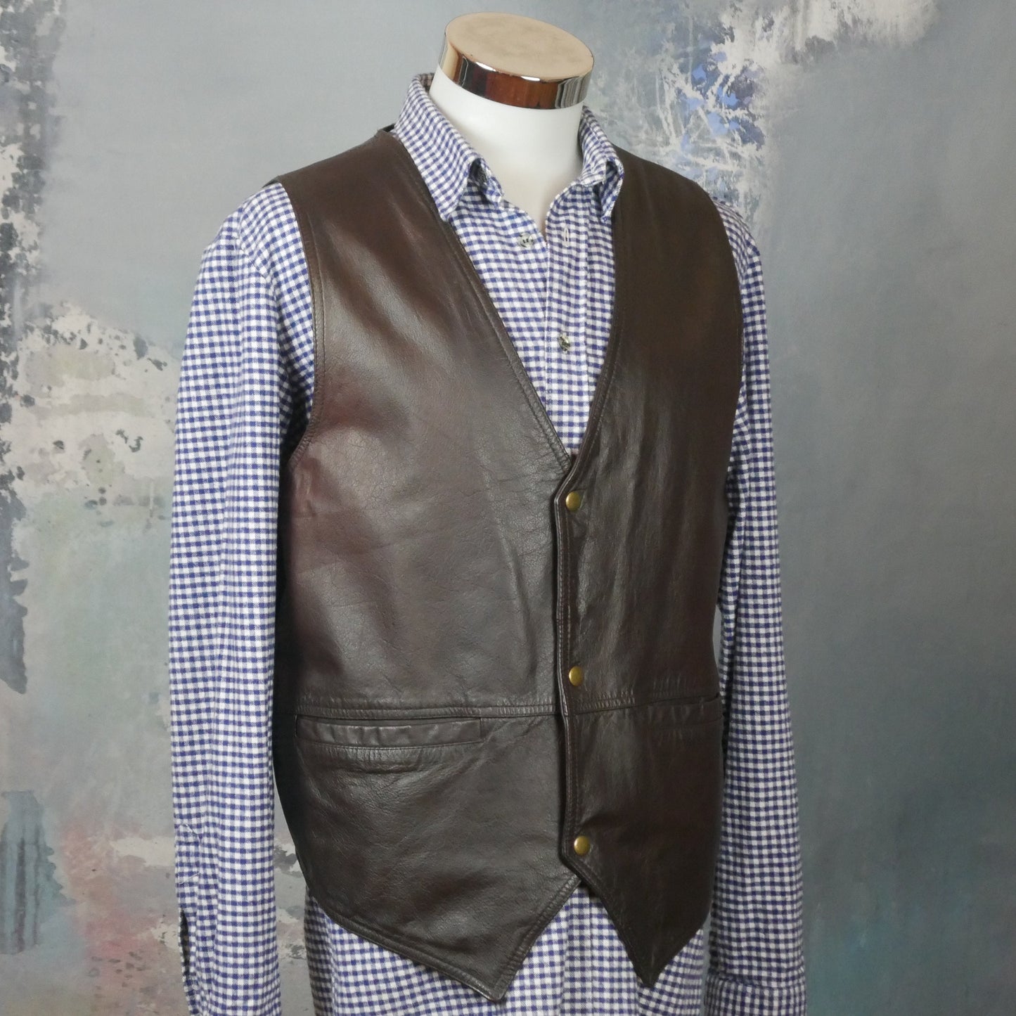 Vintage 1990s Brown Leather Vest | Extra Large