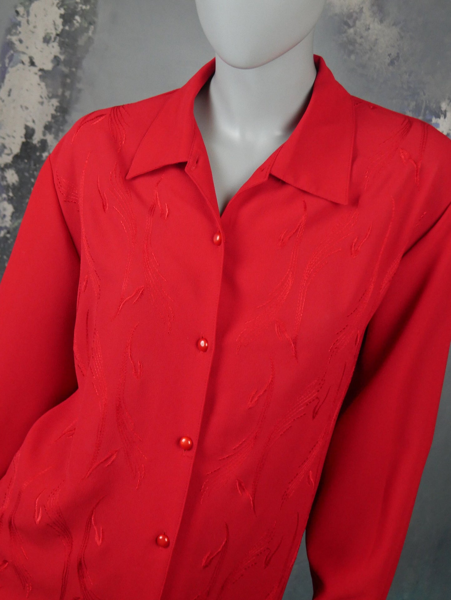 1980s Vintage Red Blouse | European Long-Sleeve Shirt Style Top | Extra Large
