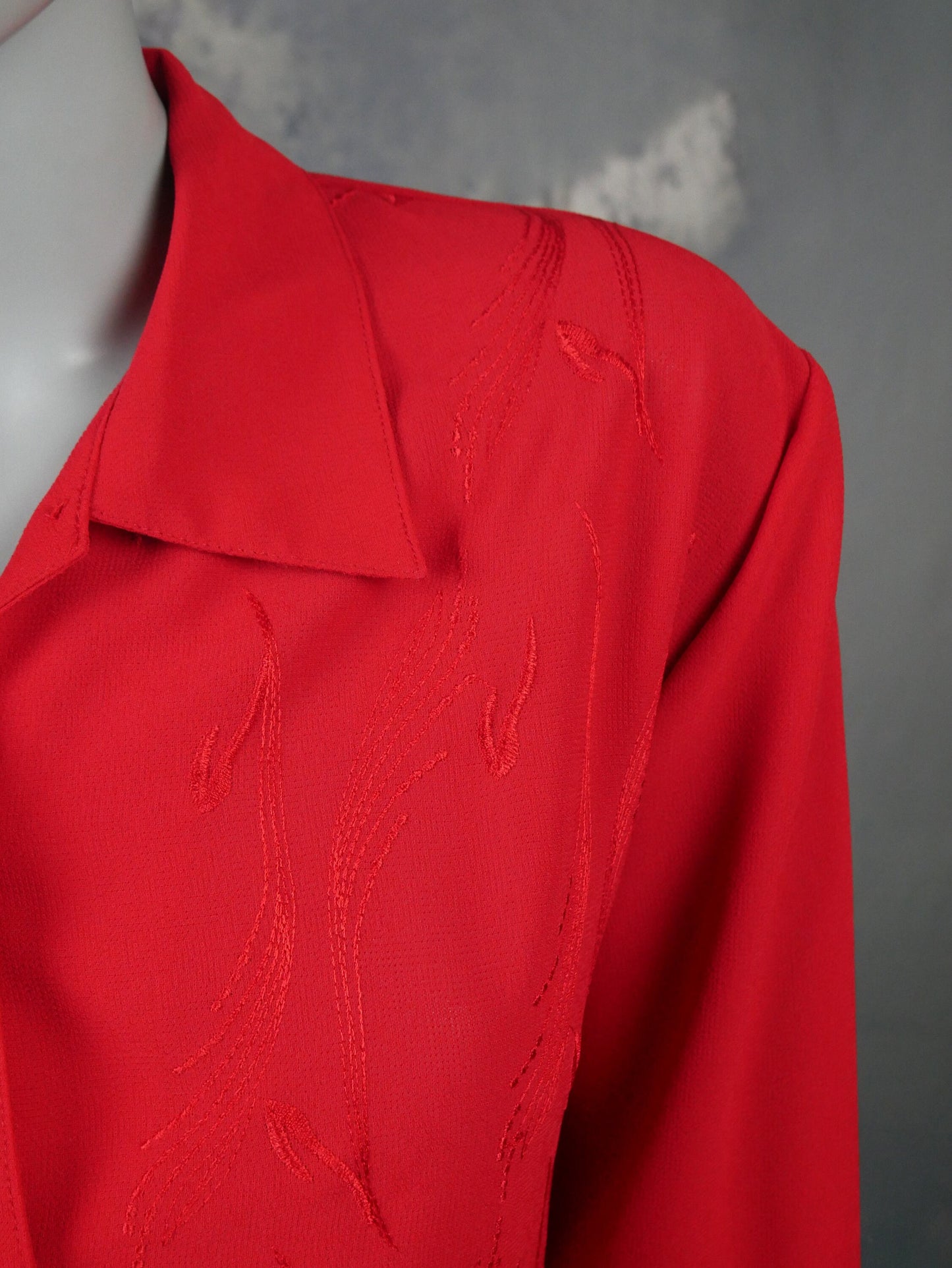 1980s Vintage Red Blouse | European Long-Sleeve Shirt Style Top | Extra Large