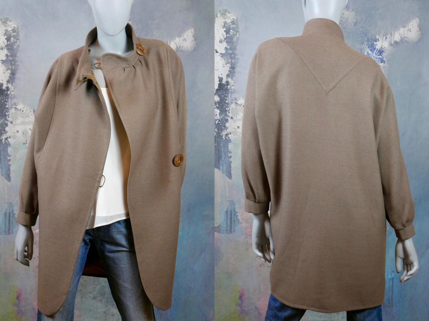 1980s Mod Coat | European Vintage Light Brown Lightweight Wool Blend | Large