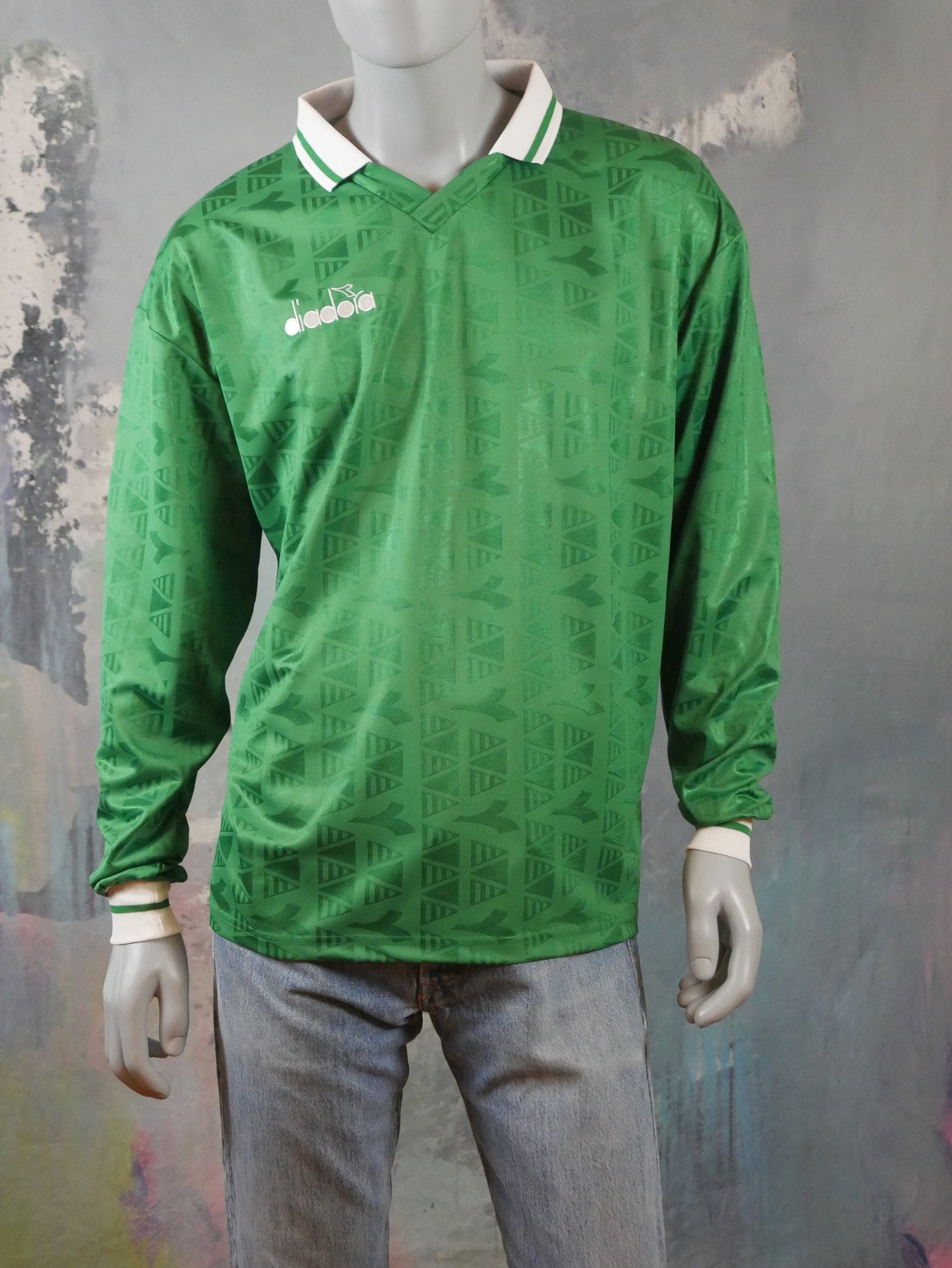 1990s Diadora Football Shirt | Green Long-Sleeve Italian Soccer Jersey | Large