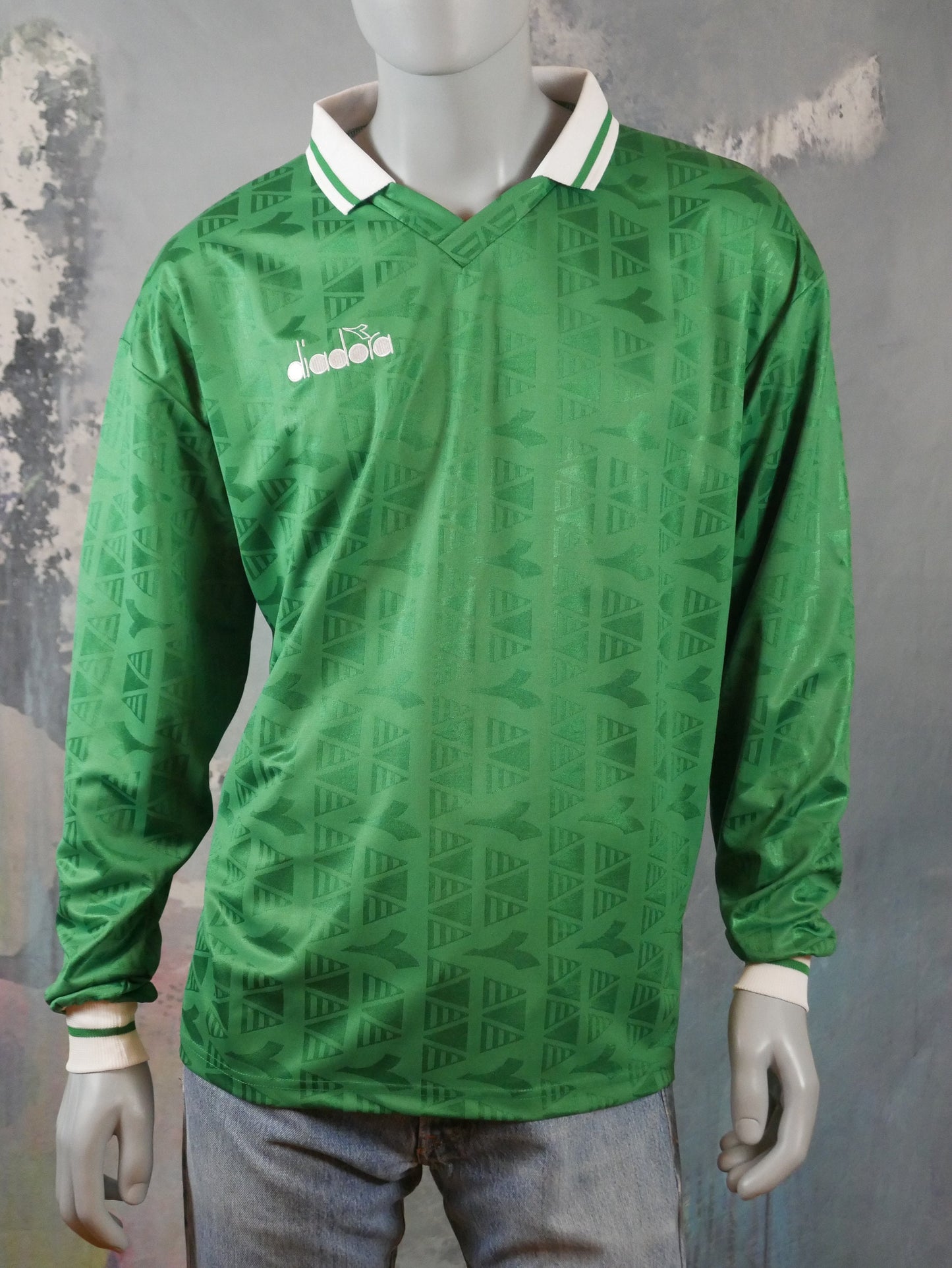 1990s Diadora Football Shirt | Green Long-Sleeve Italian Soccer Jersey | Large