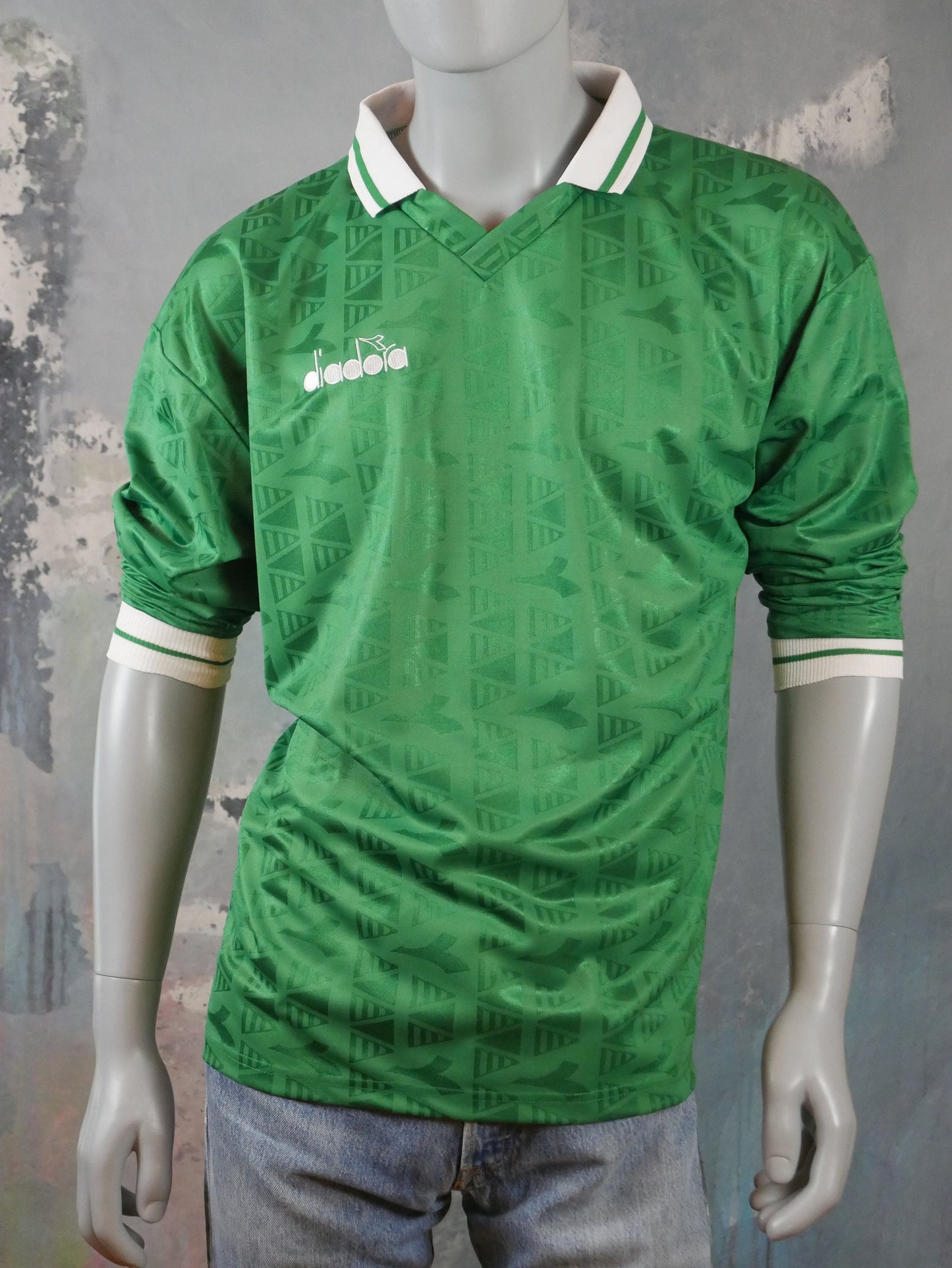 1990s Diadora Football Shirt | Green Long-Sleeve Italian Soccer Jersey | Large