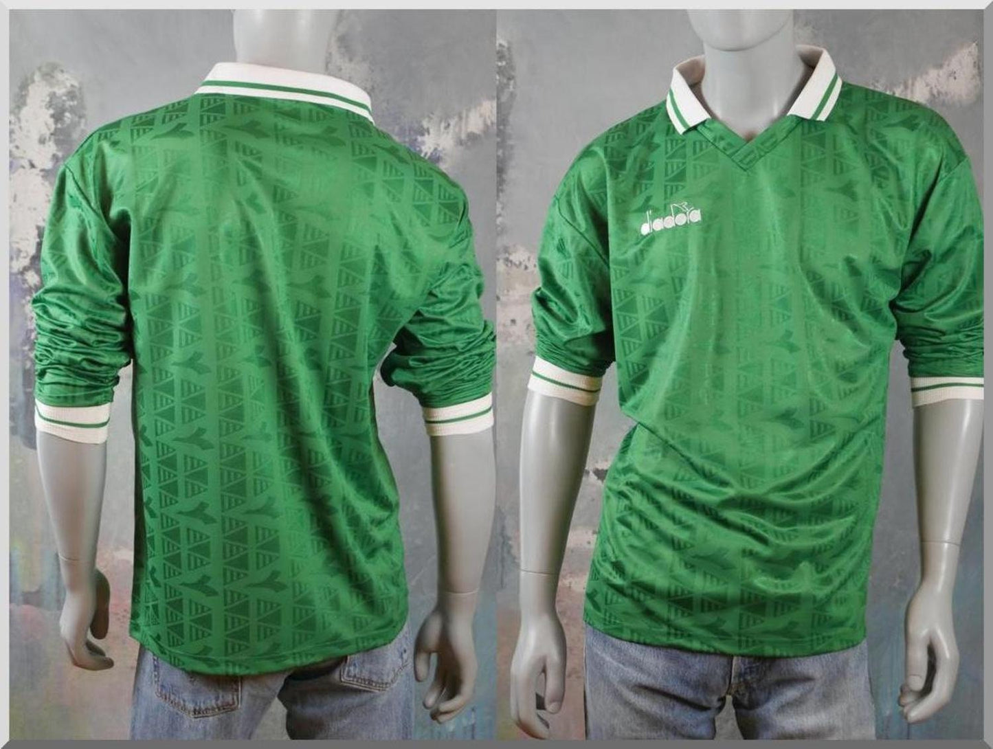 1990s Diadora Football Shirt | Green Long-Sleeve Italian Soccer Jersey | Large