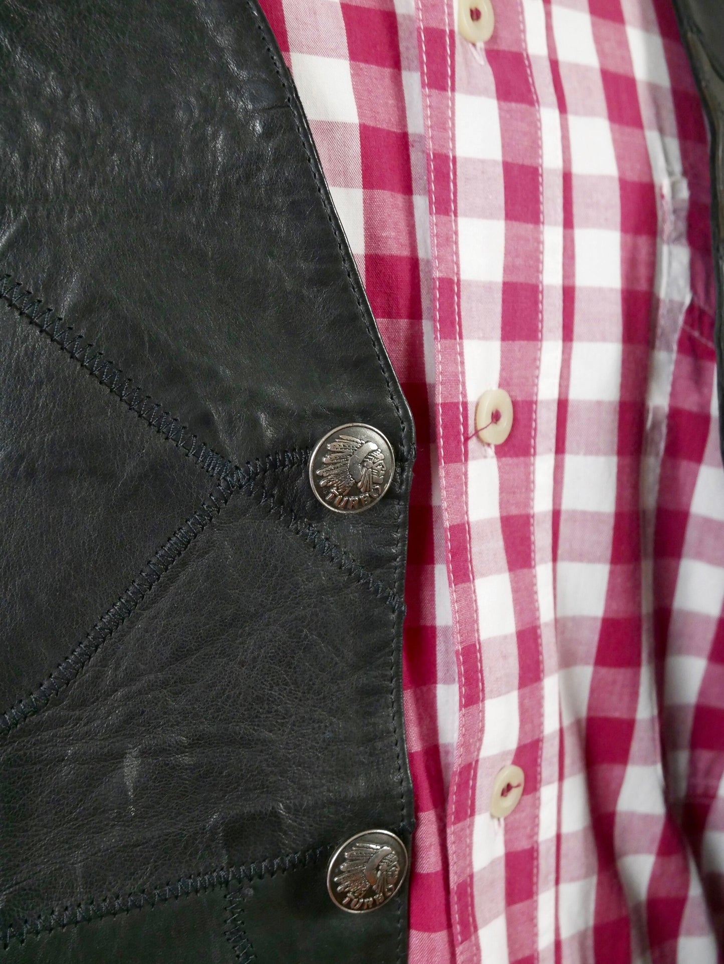 1990s Vintage Black Patchwork Leather Vest | Large
