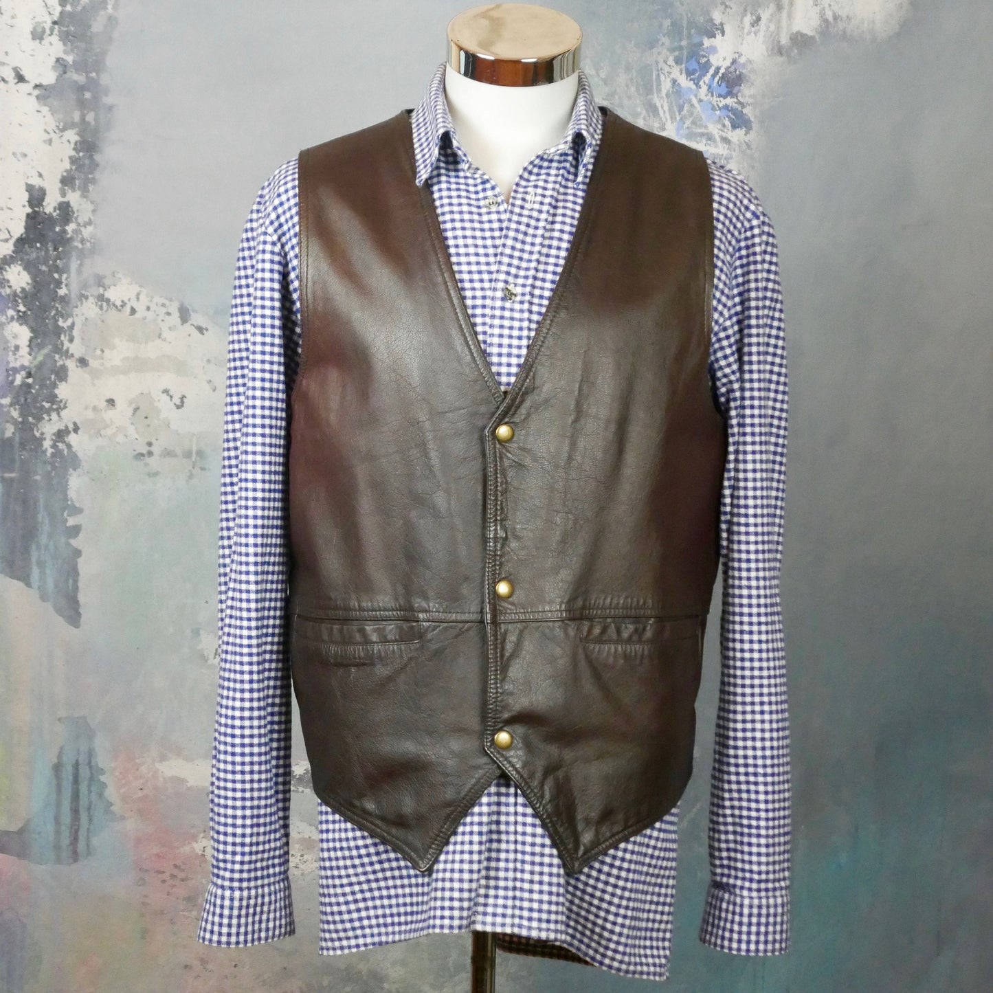 Vintage 1990s Brown Leather Vest | Extra Large