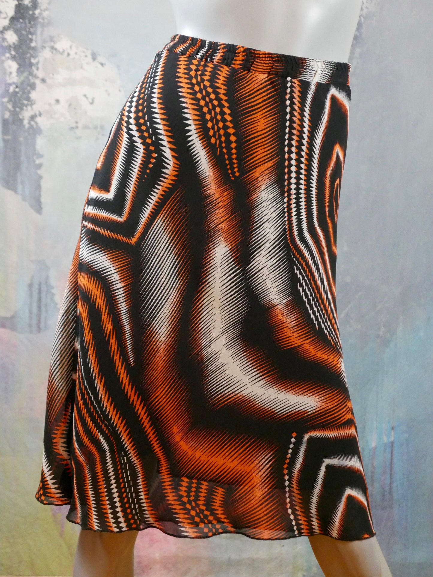 1990s Italian Abstract Skirt | Black Orange White Op Art Pattern Skirt | Medium