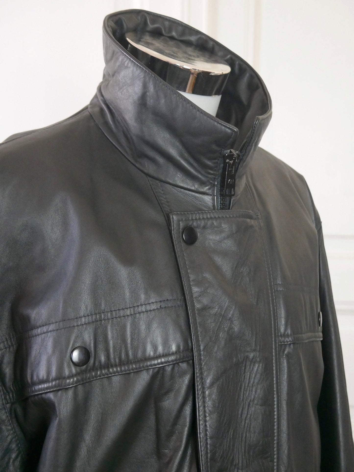 1980s Vintage Black Leather Coat | Eastern European Style | Size Extra Large