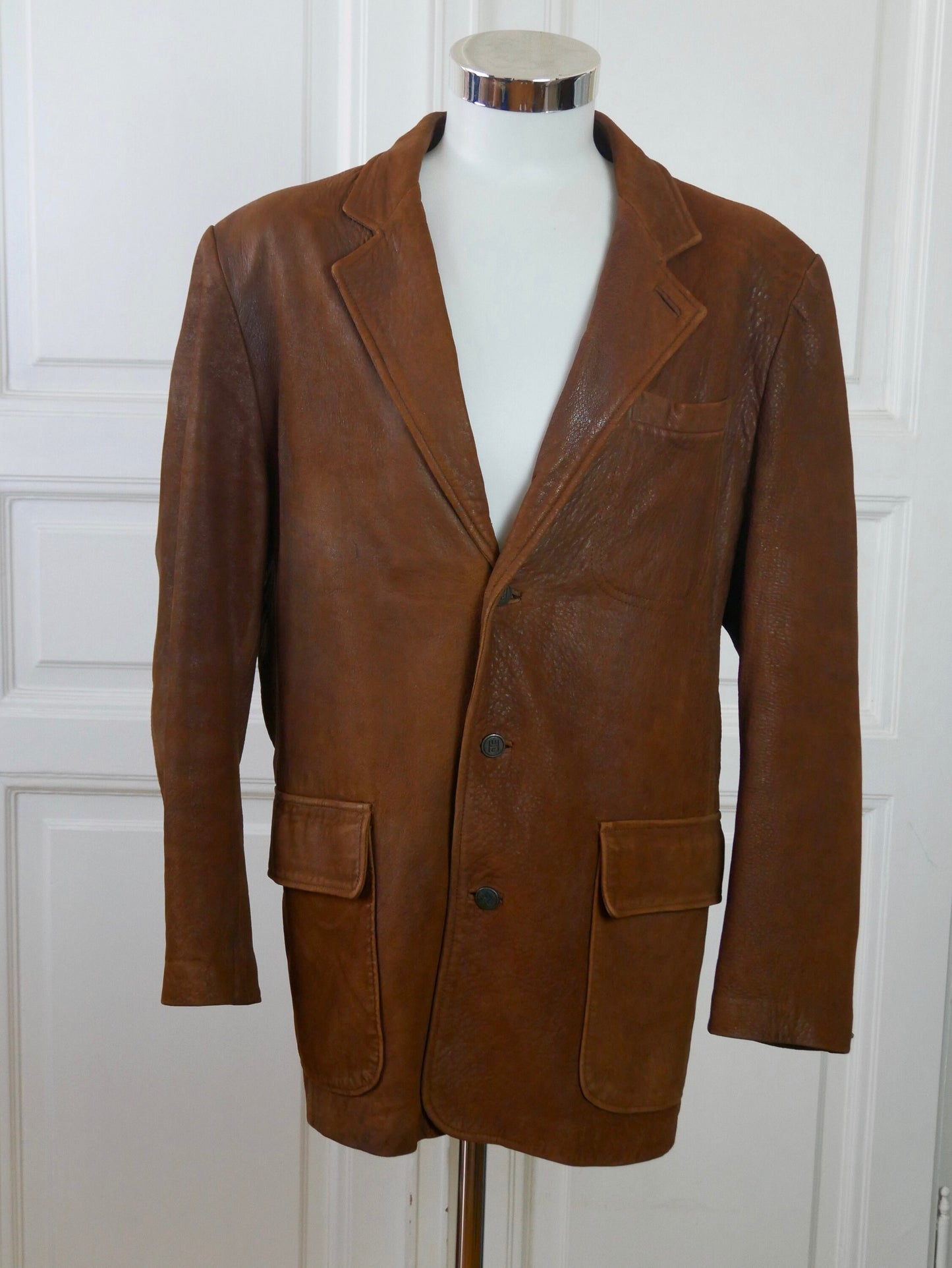 1980s Vintage Leather Jacket | Swedish Blazer Style Men's | Large