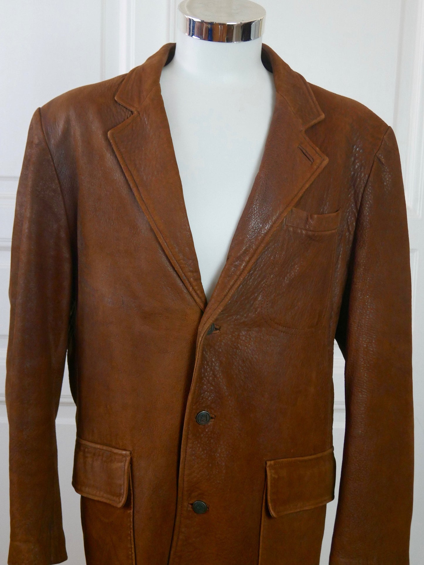 1980s Vintage Leather Jacket | Swedish Blazer Style Men's | Large