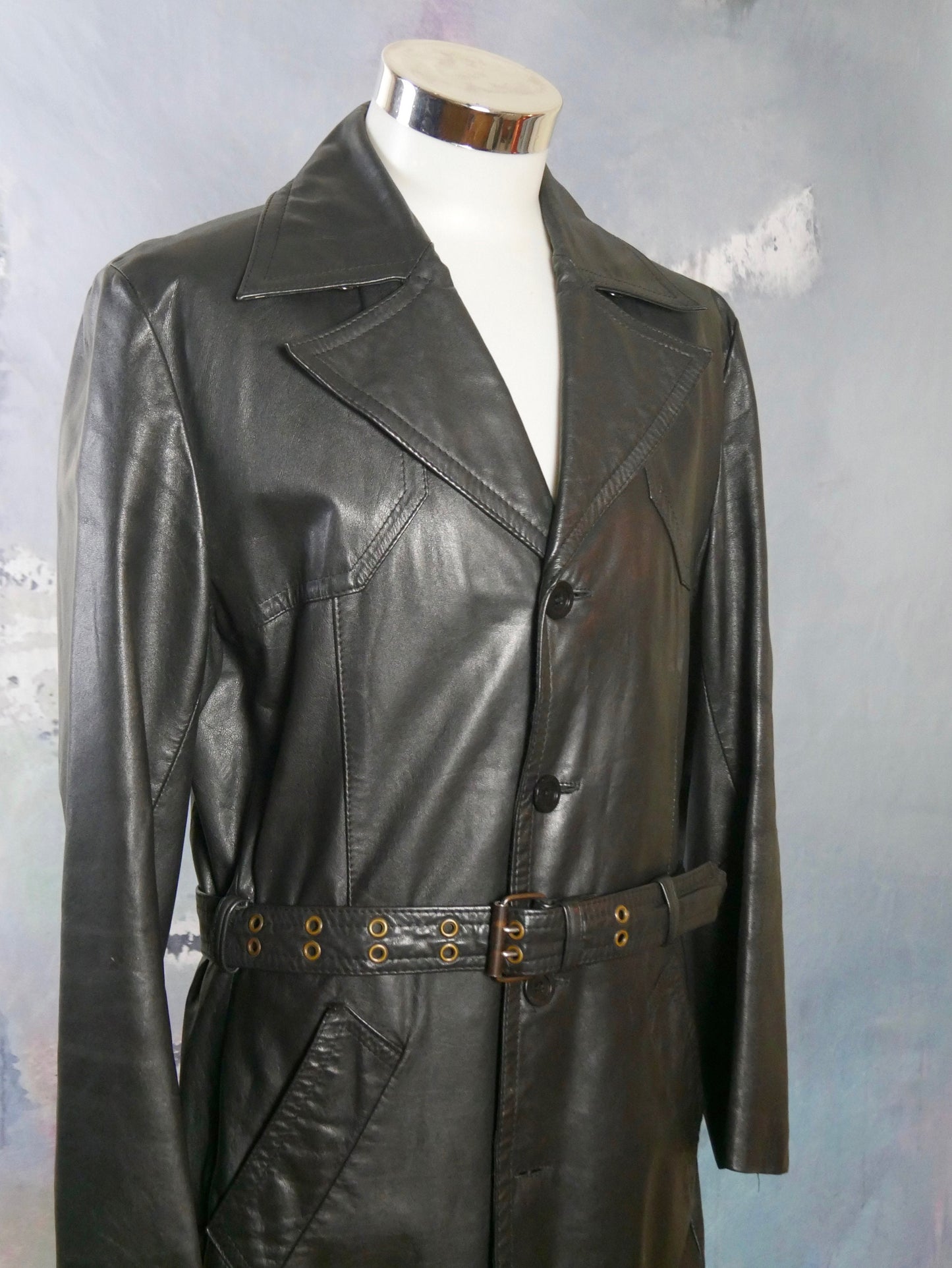 Men's 1970s Vintage Black Leather Jacket | Medium