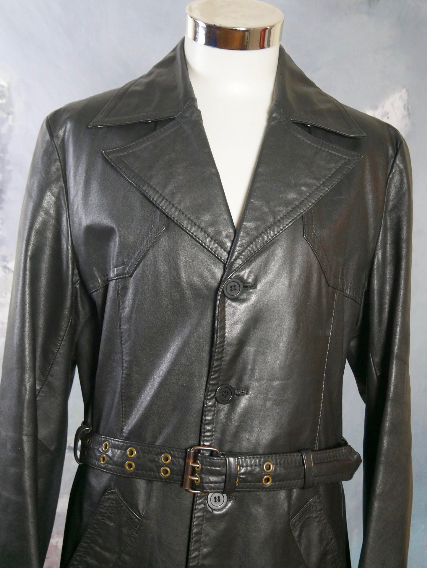 Men's 1970s Vintage Black Leather Jacket | Medium
