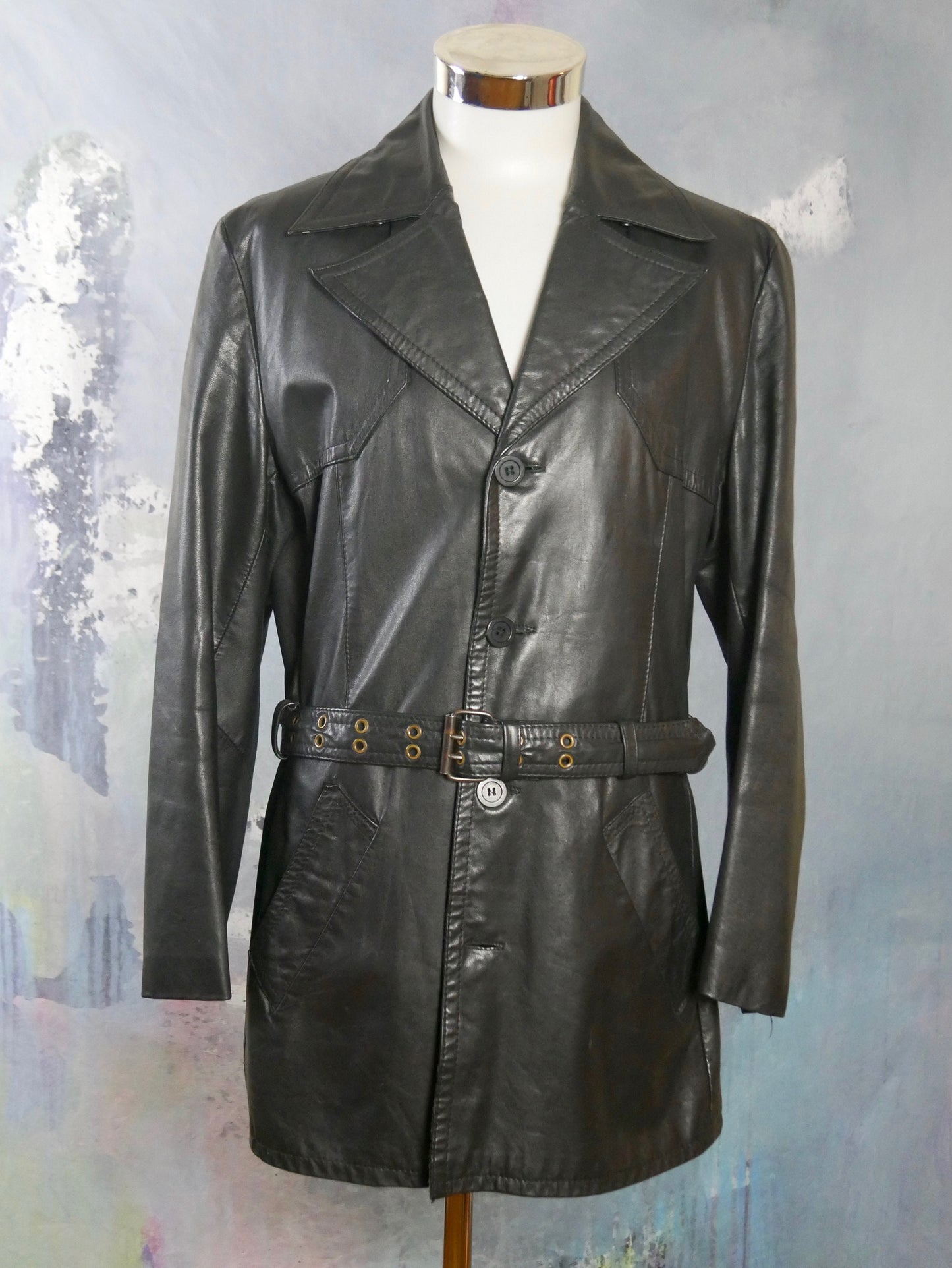 Men's 1970s Vintage Black Leather Jacket | Medium