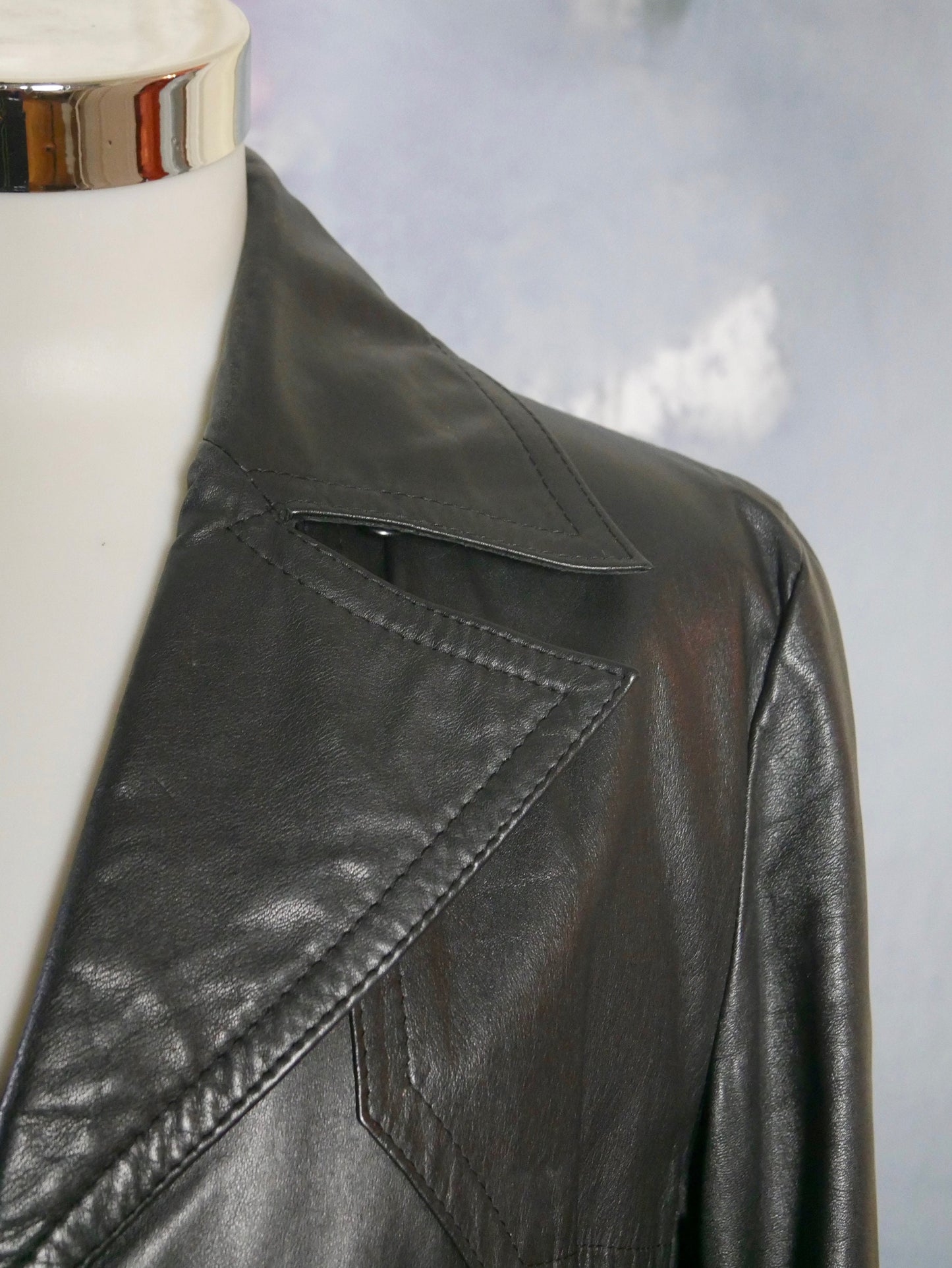 Men's 1970s Vintage Black Leather Jacket | Medium