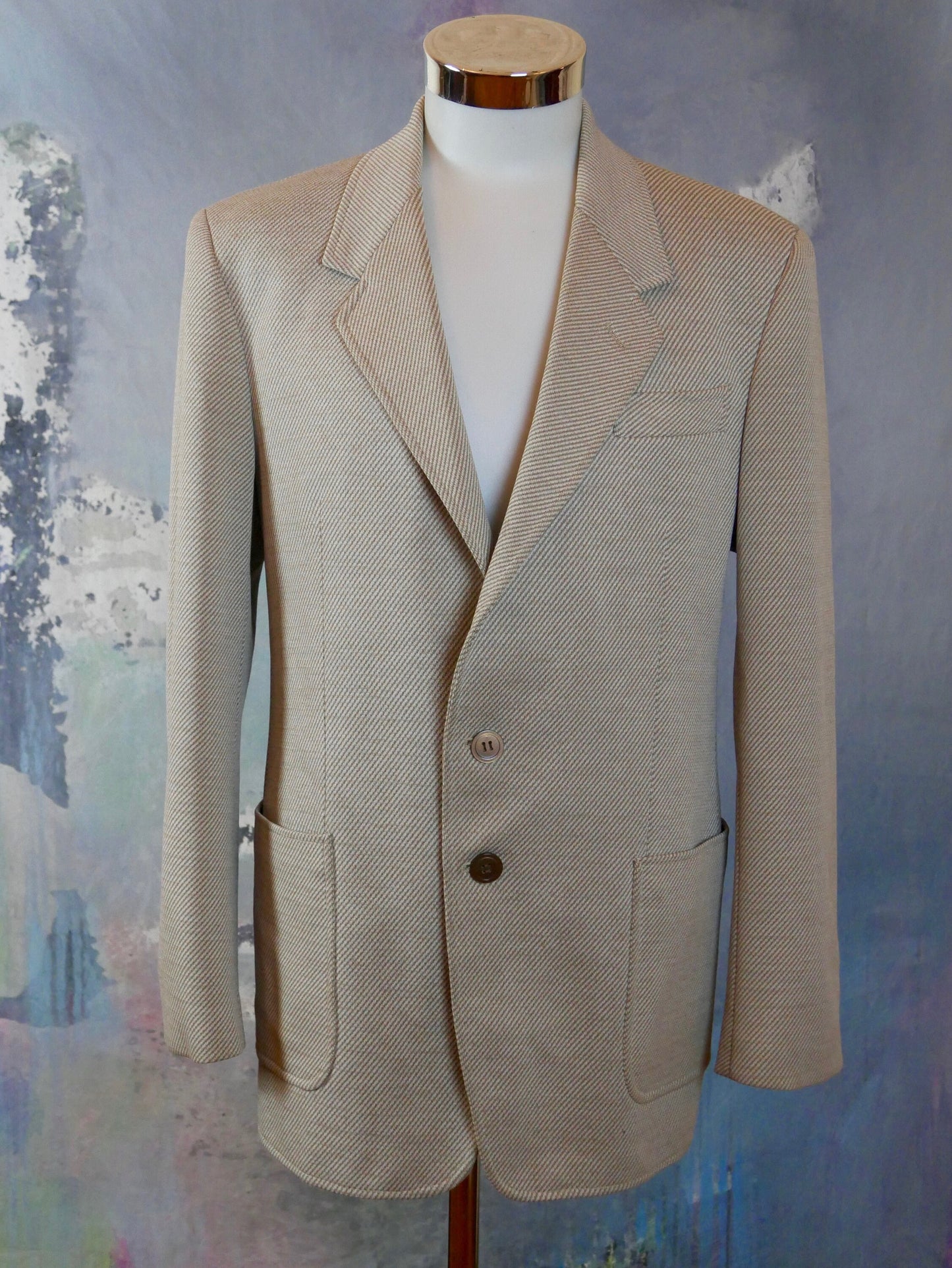 1980s Beige Blazer | German Vintage Wool Blend Single-Breasted Jacket | Medium