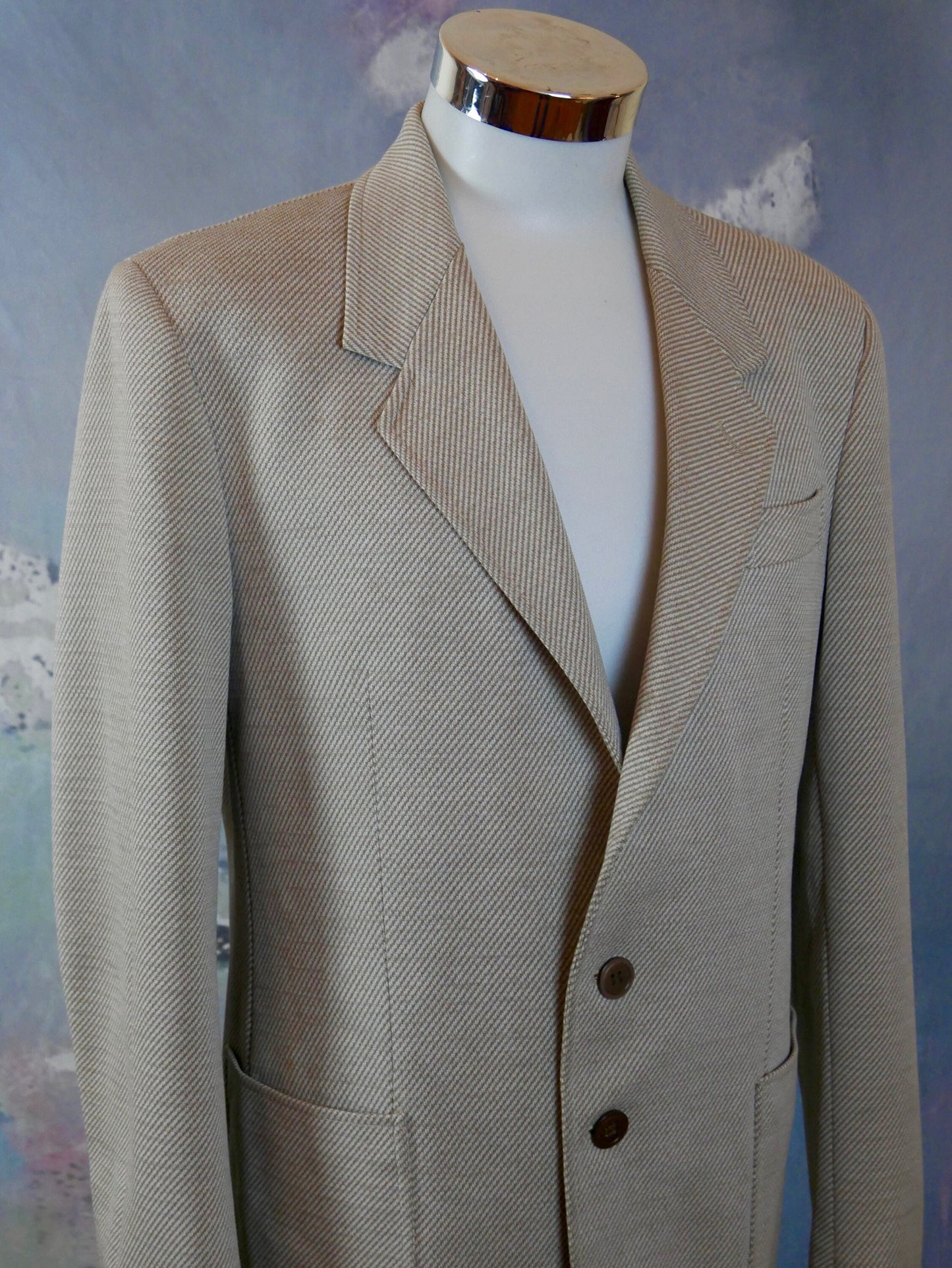1980s Beige Blazer | German Vintage Wool Blend Single-Breasted Jacket | Medium