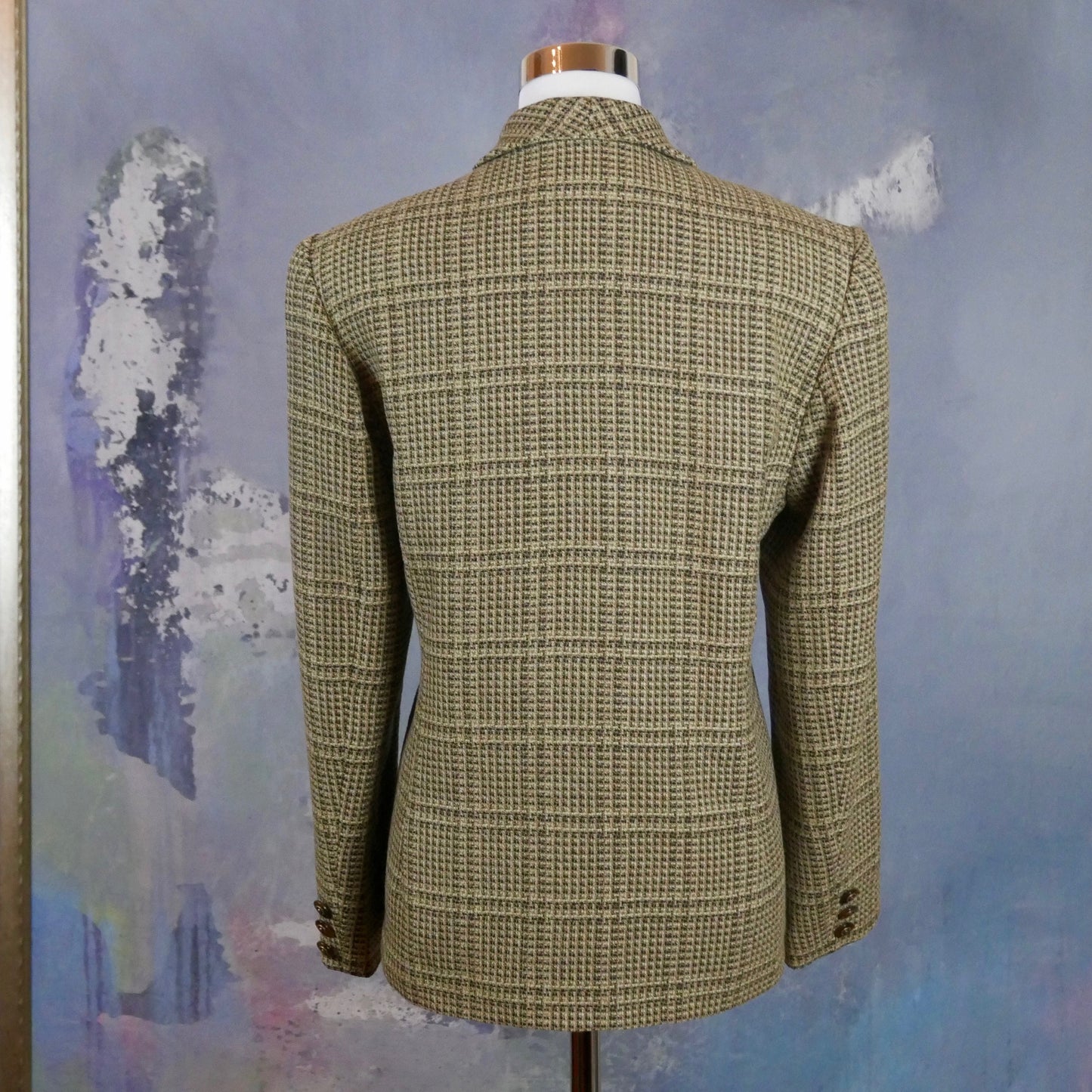 Finnish Vintage Blazer | Beige & Black Check Wool Blend Jacket | Large