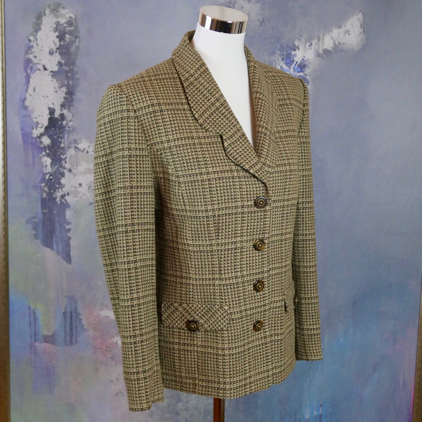 Finnish Vintage Blazer | Beige & Black Check Wool Blend Jacket | Large
