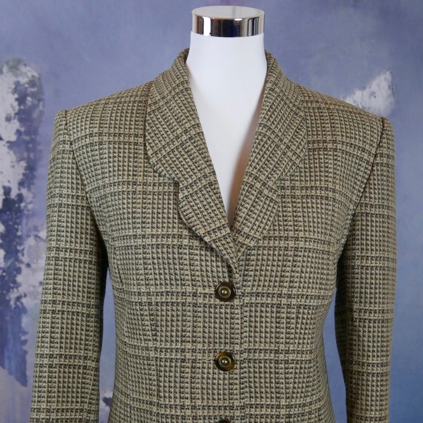 Finnish Vintage Blazer | Beige & Black Check Wool Blend Jacket | Large