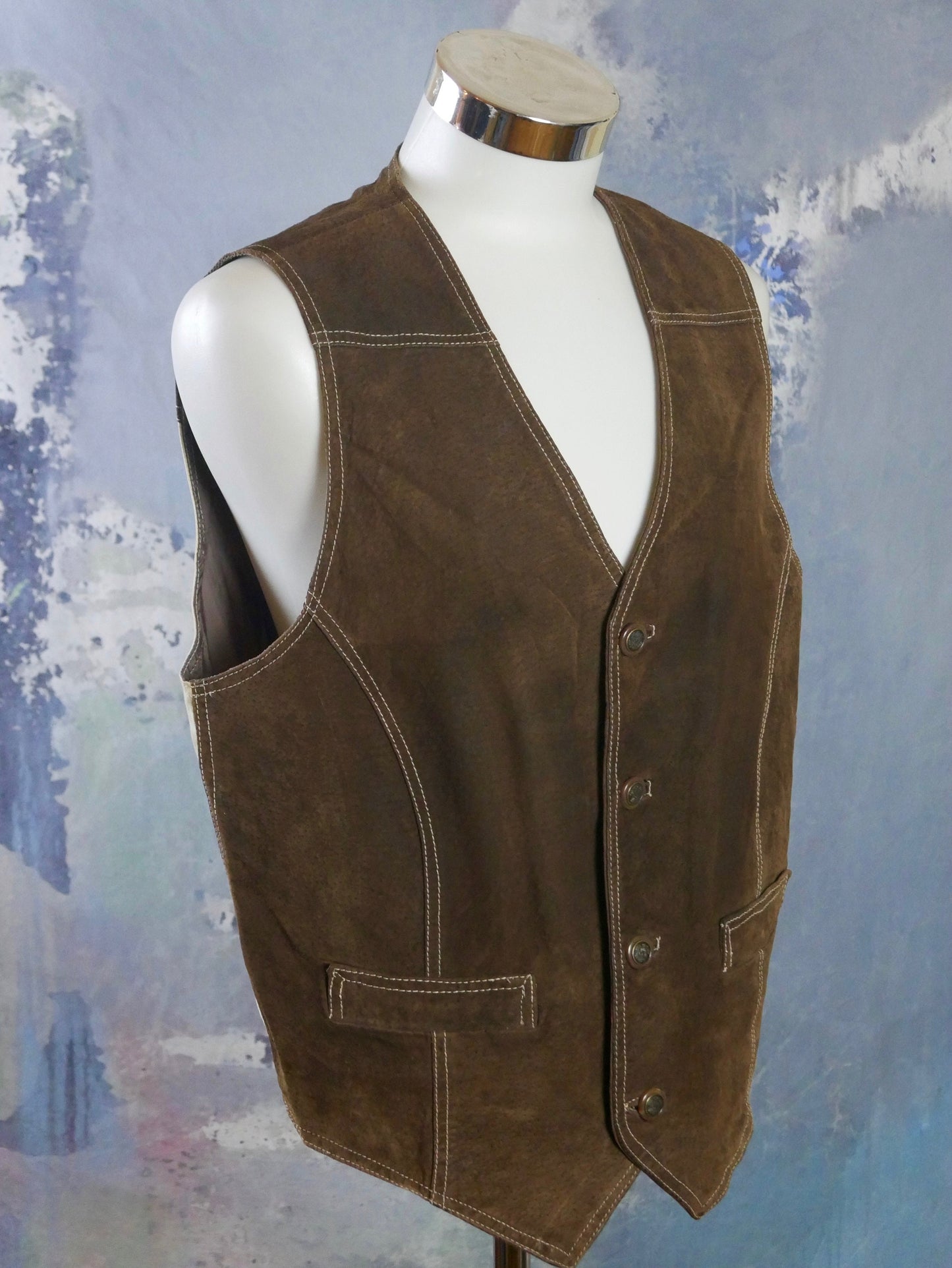 1990s Brown Leather Vest | European Vintage Waistcoat | Large