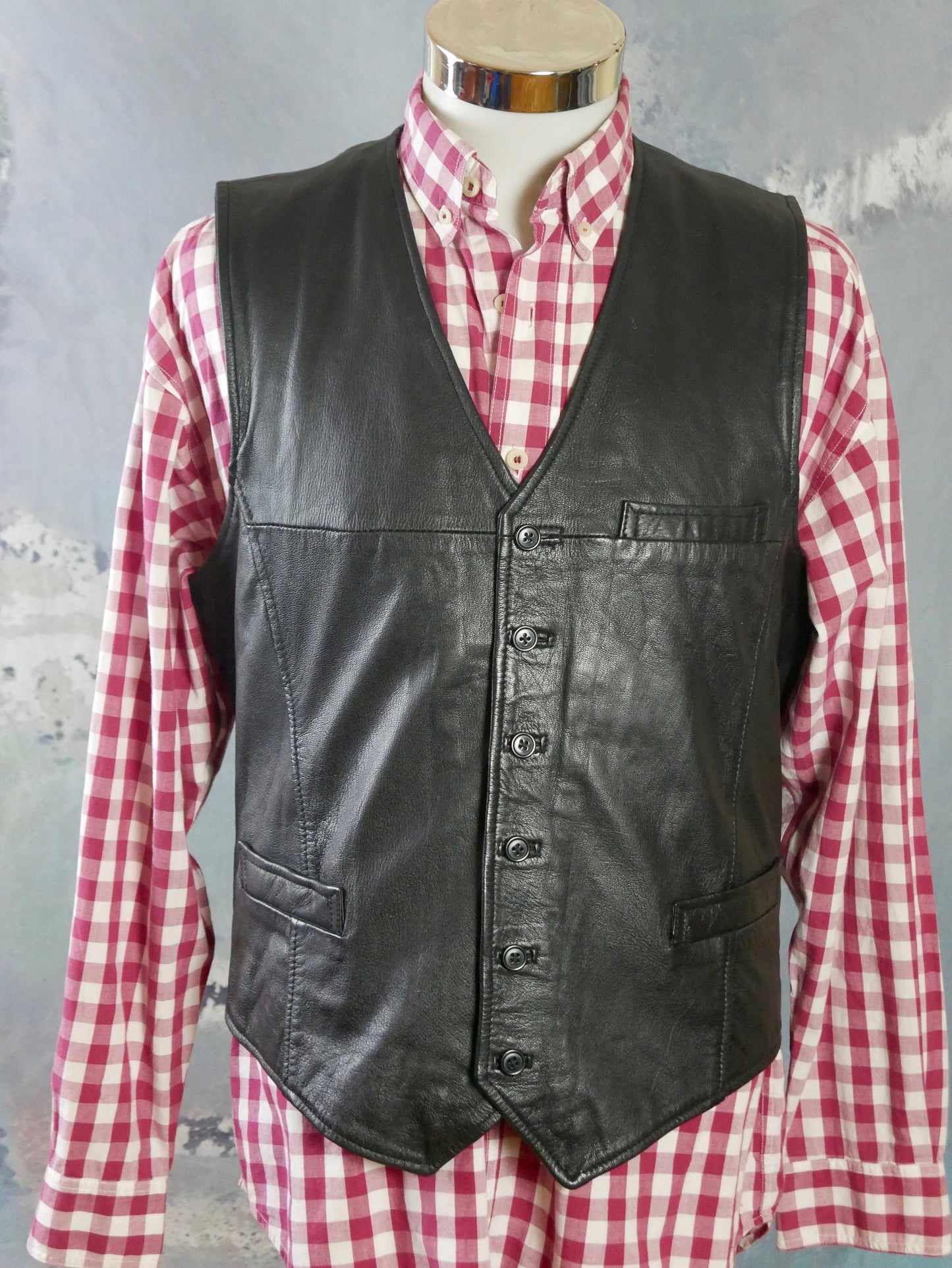 1990s Black Leather Vest | Swedish Vintage | Large