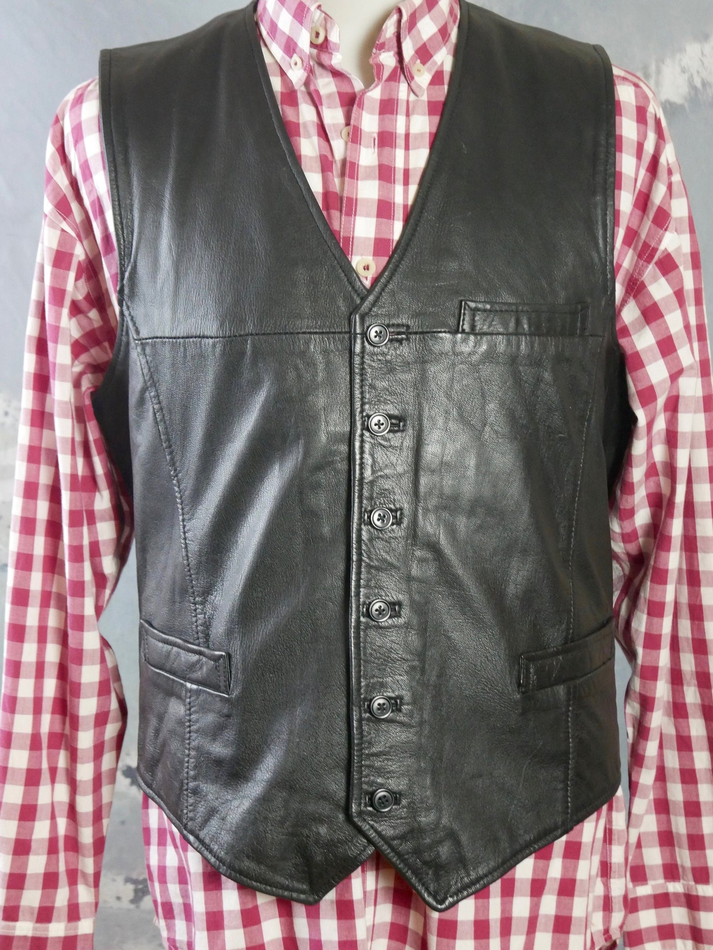 1990s Black Leather Vest | Swedish Vintage | Large