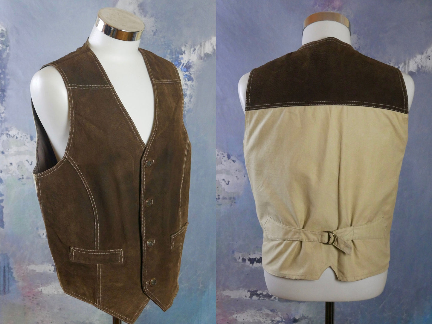 1990s Brown Leather Vest | European Vintage Waistcoat | Large