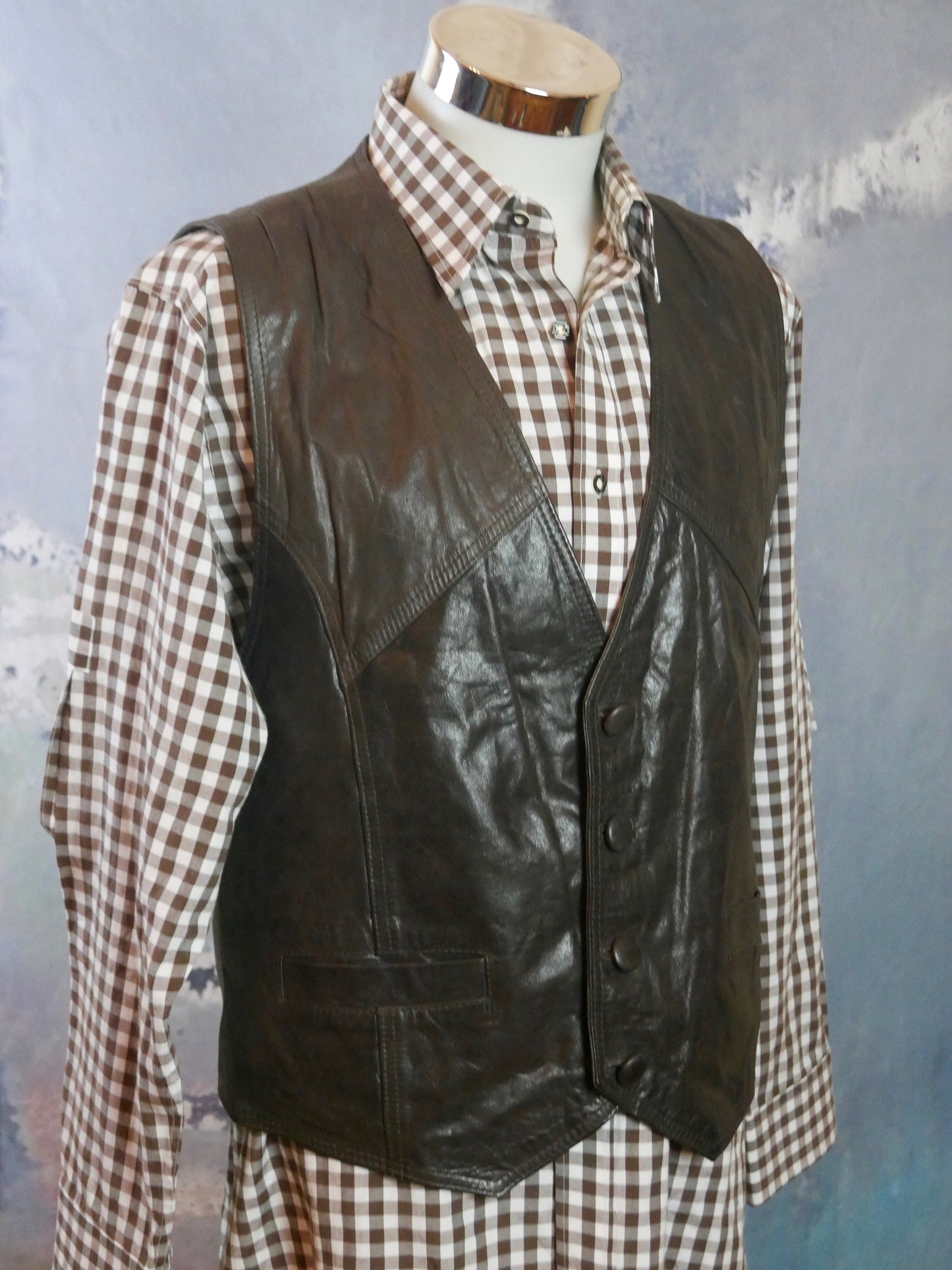 1980s Brown Leather Vest | Large