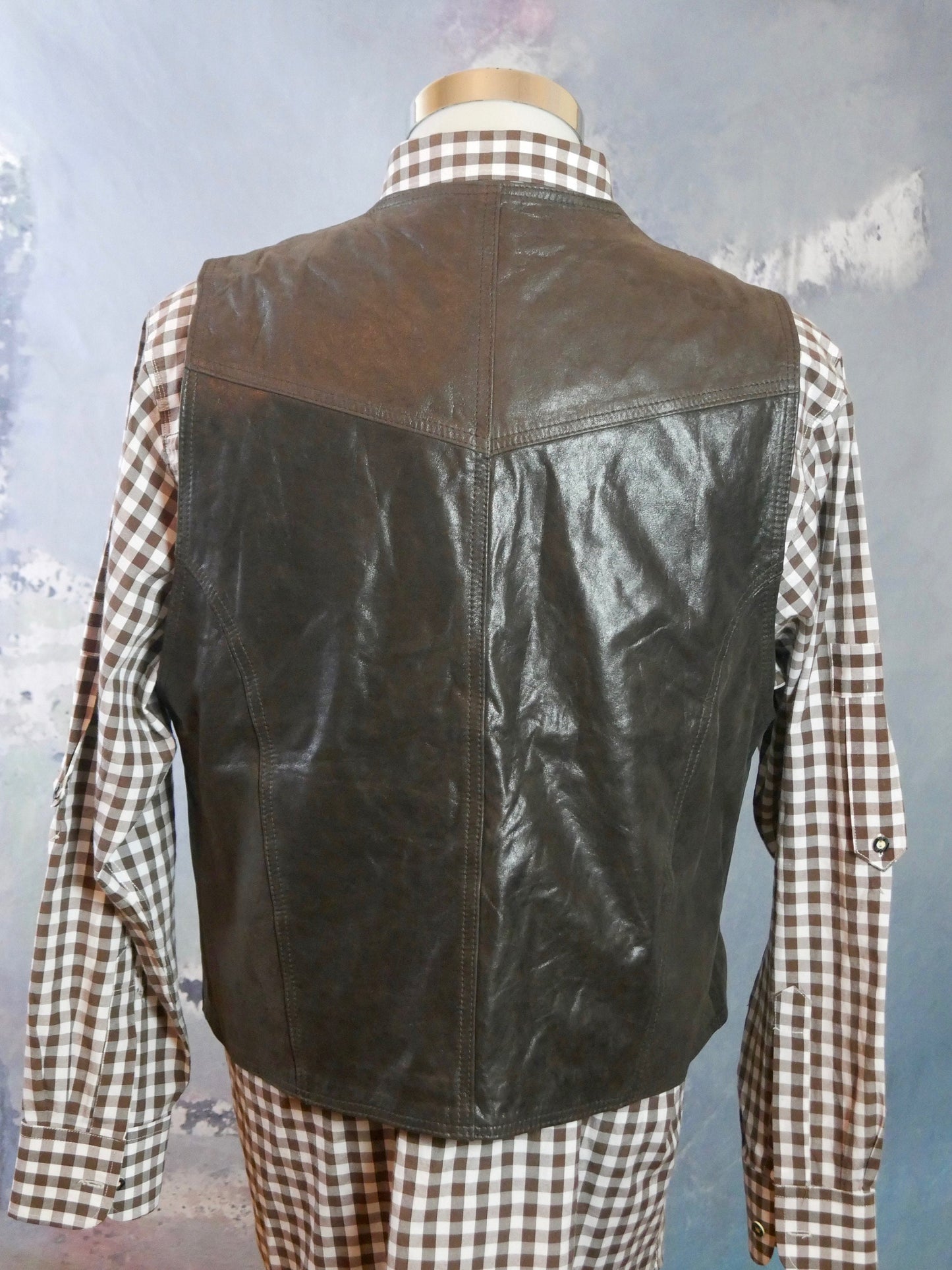 1980s Brown Leather Vest | Large