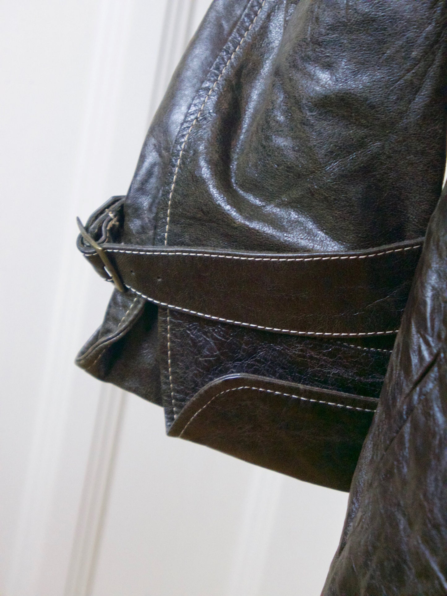 Women's 1980s Leather Jacket | Dark Chocolate Brown Soft Lambskin with Wide Collar | Medium