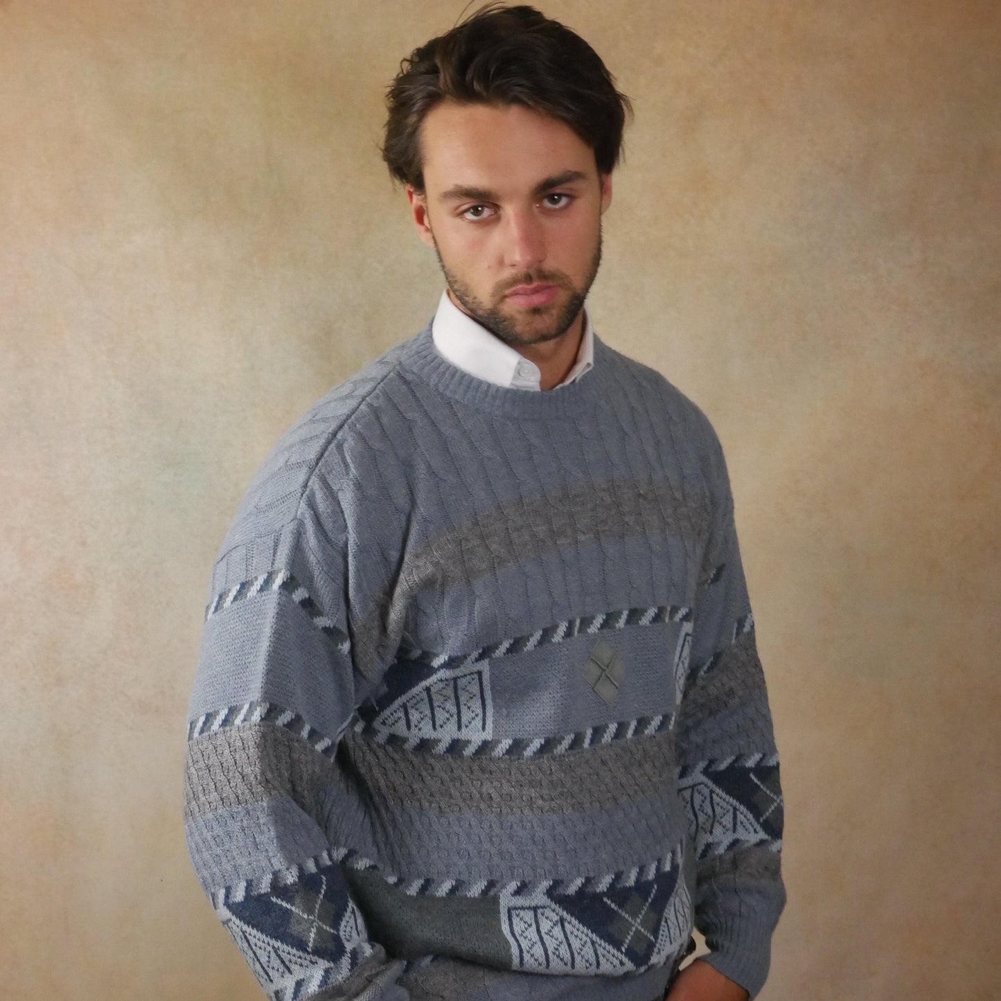 1980s Vintage Sweater | Slate Powder Blue Crewneck Pullover | Large