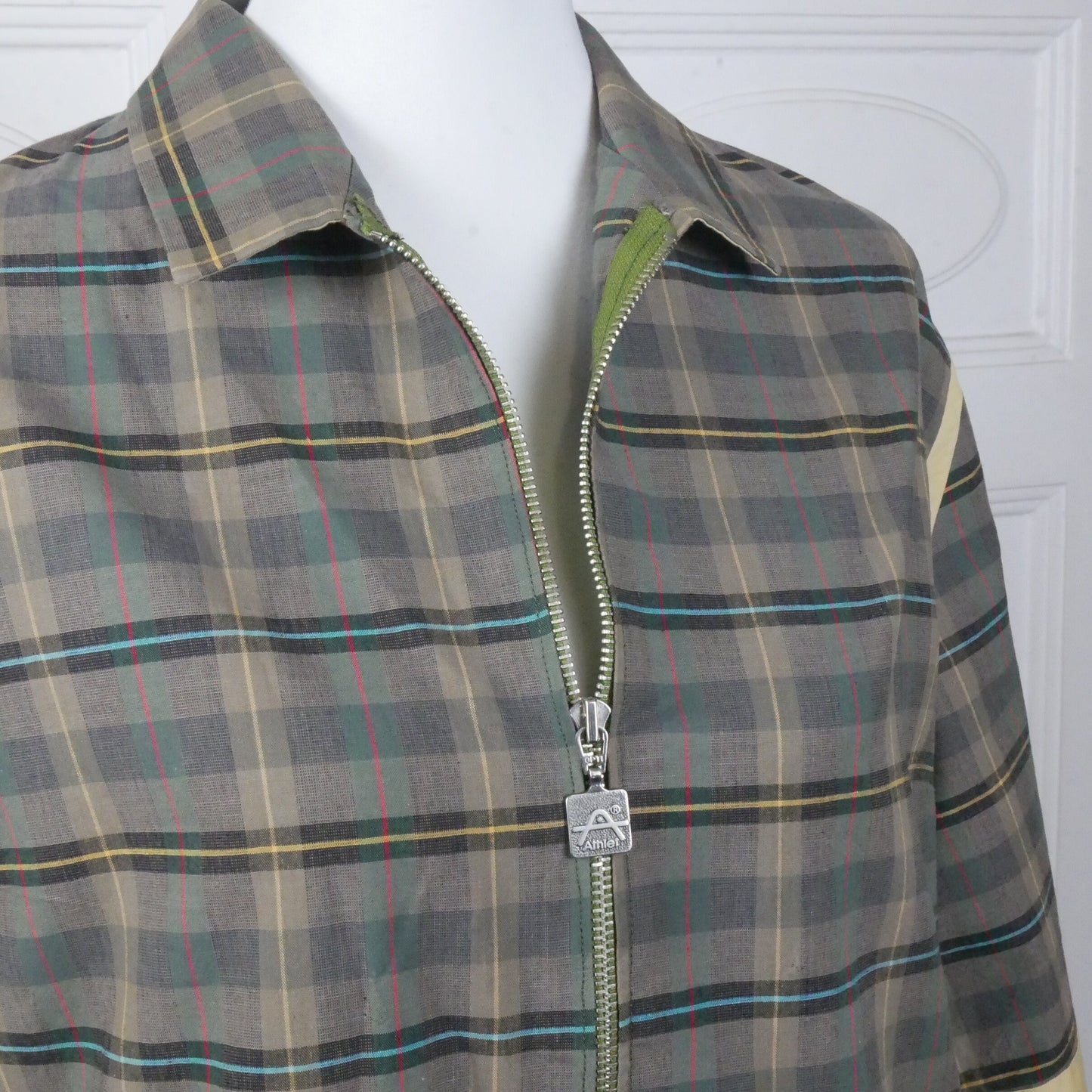 1980s Vintage Smock Top | Brown and Beige Long Plaid Blouse | Large