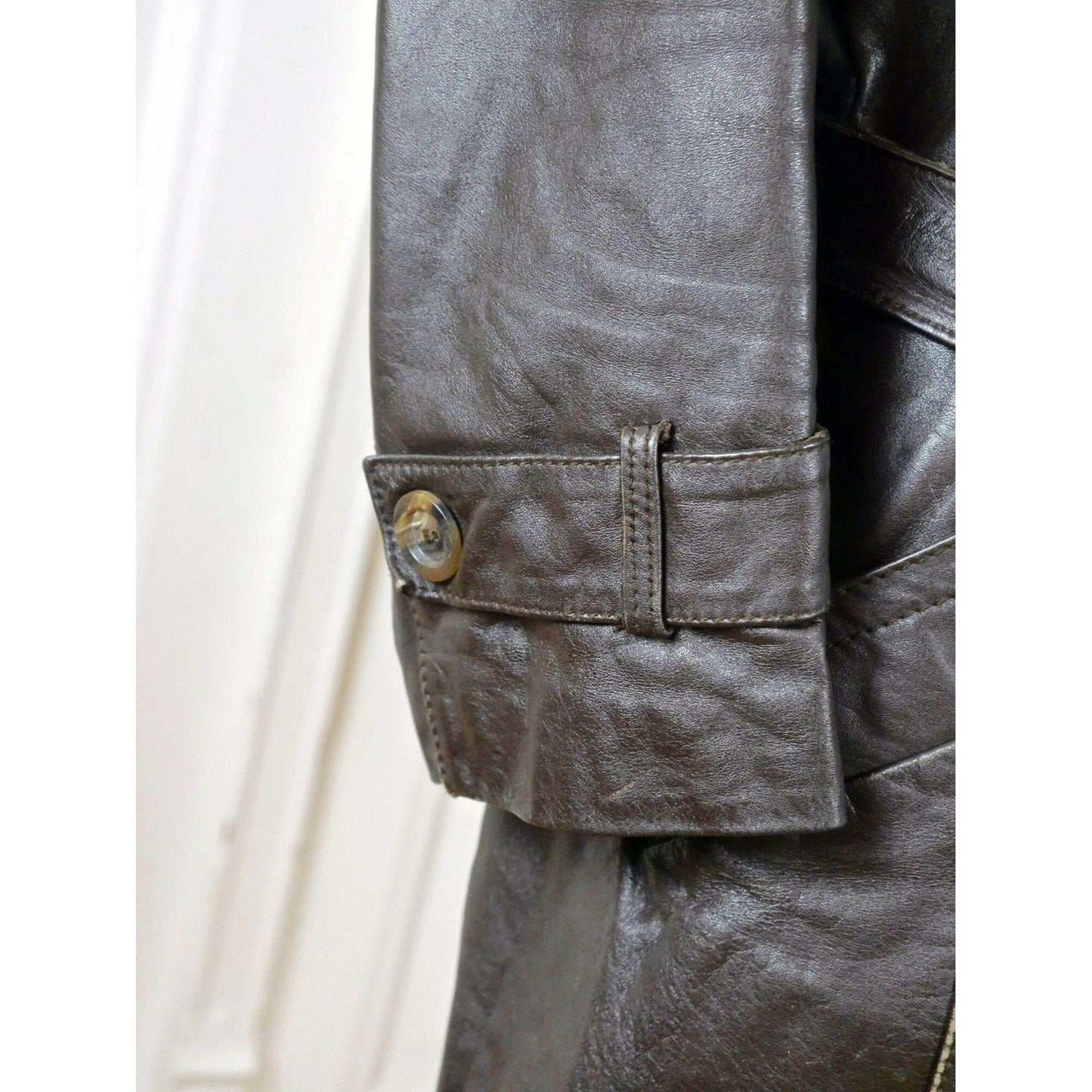 Vintage Leather Jacket | 1980s Dark Brown Double-Breasted Leather Coat | Large