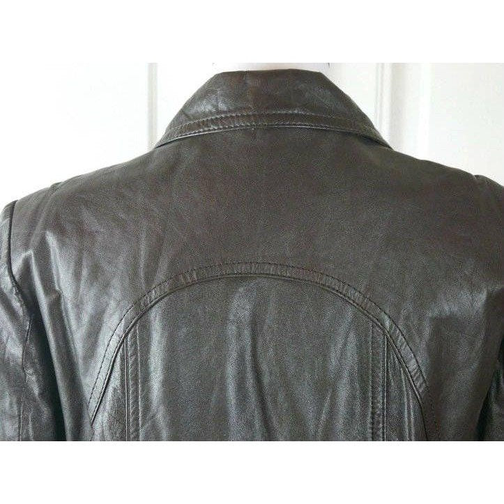German Women's Vintage 70s Leather Jacket | Shirt Style with Wide Dagger Collar | Small