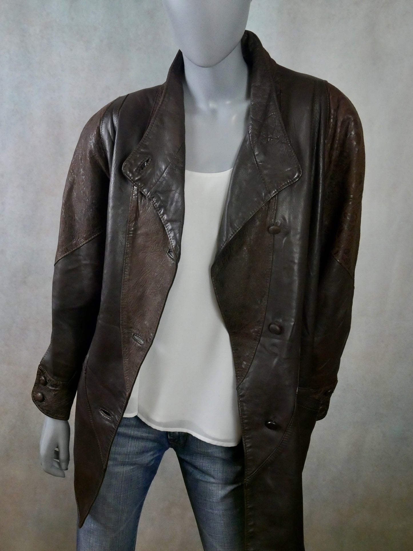 Women's 80s Vintage Leather Jacket | Two-Tone Brown Leather Coat | Extra Large