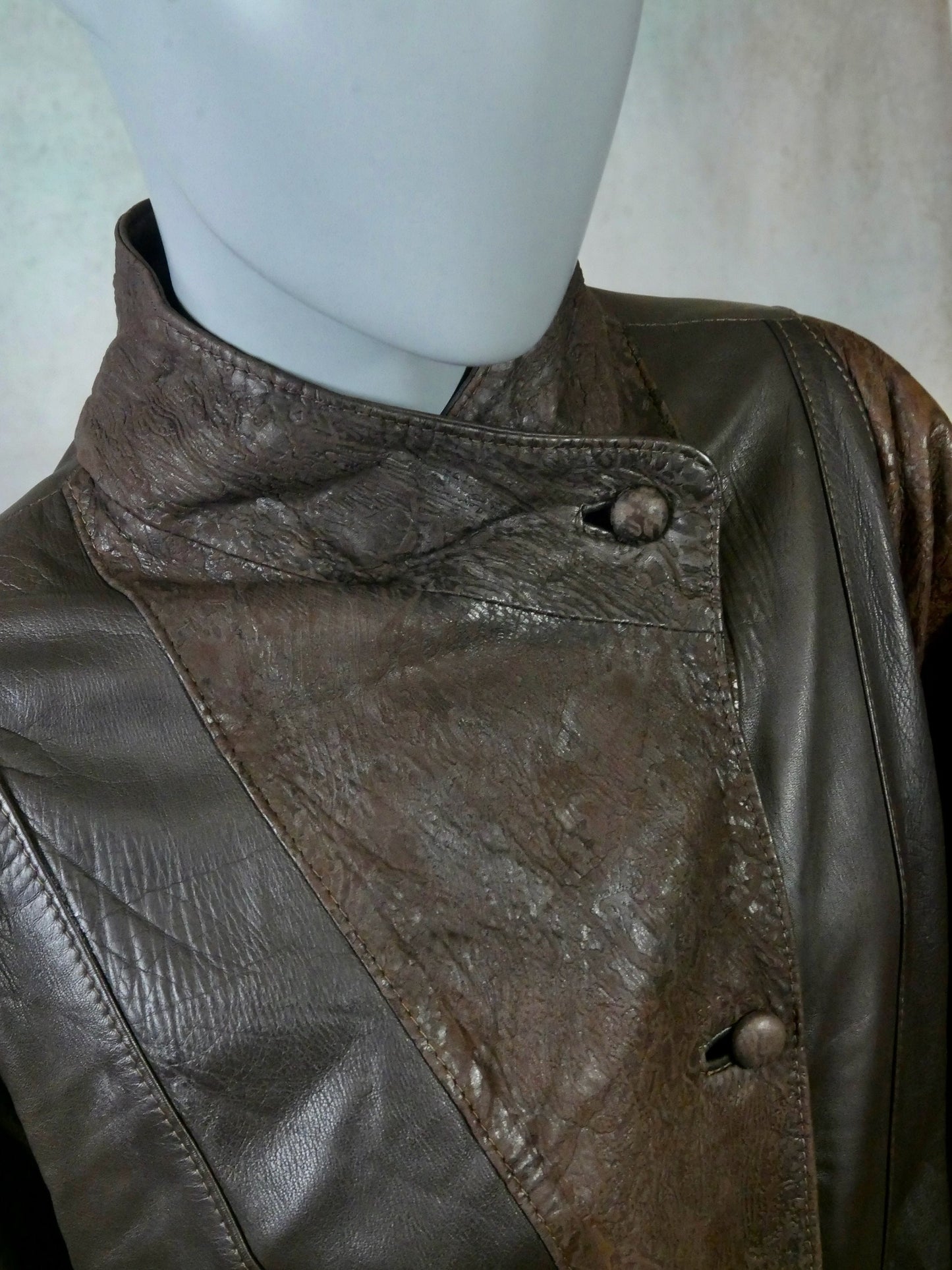 Women's 80s Vintage Leather Jacket | Two-Tone Brown Leather Coat | Extra Large