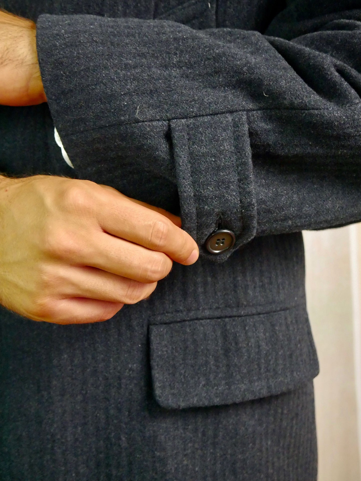 1980s Vintage Coat | Dark Slate Blue Wool Cashmere Blend Overcoat | Large