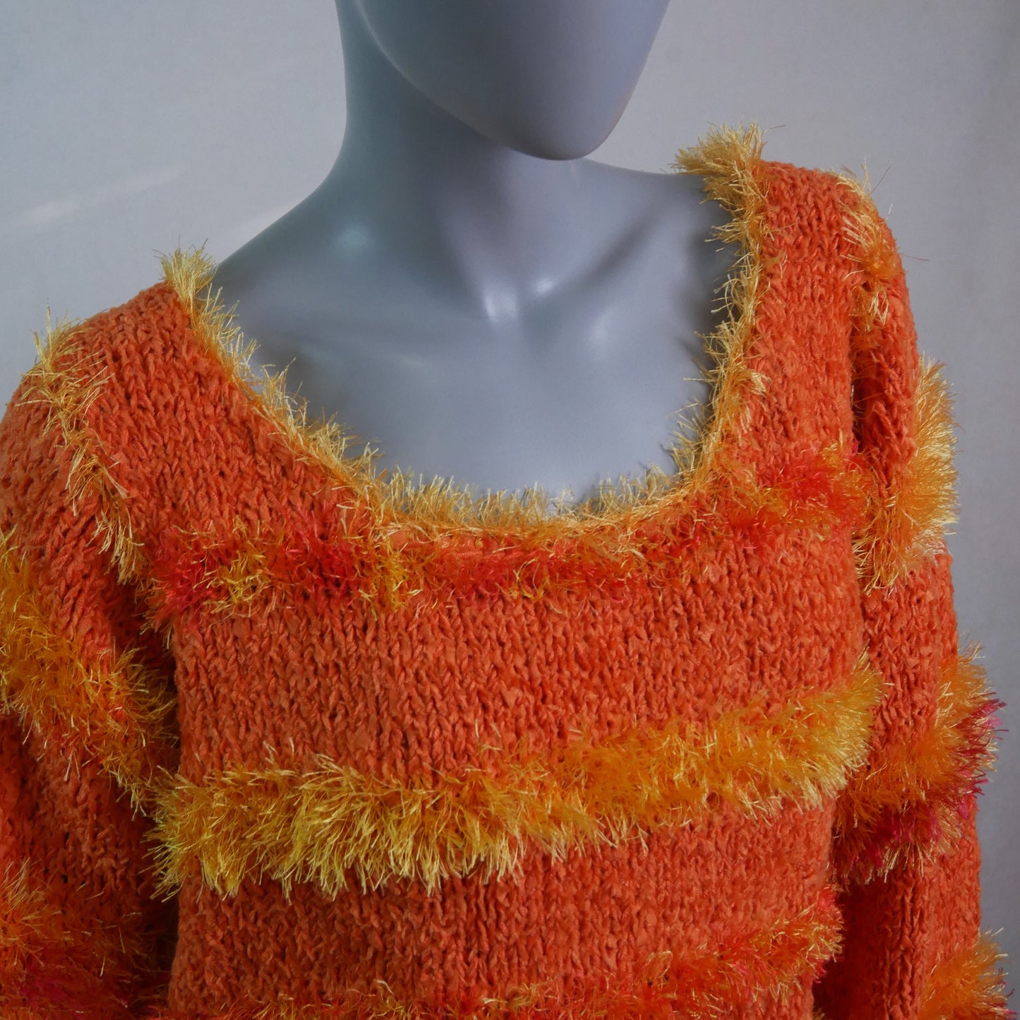 1990s Fuzzy Sweater | Orange and Yellow Soft Knit Pullover Jumper | Extra Large