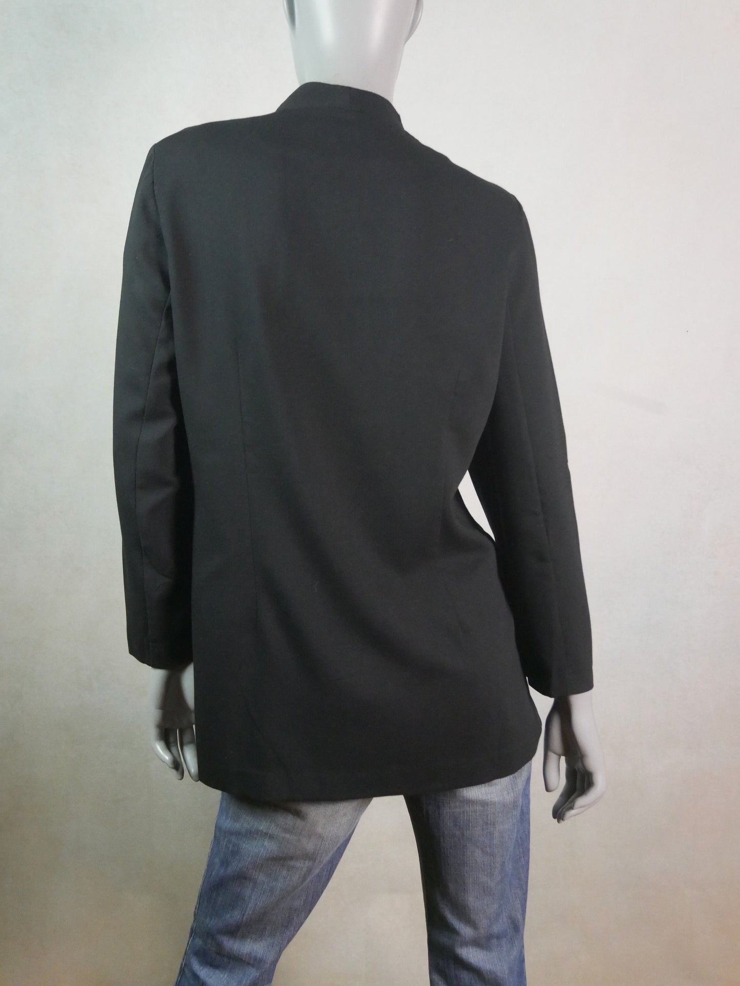 80s Vintage Black Blazer with Leopard Print Collar | Large