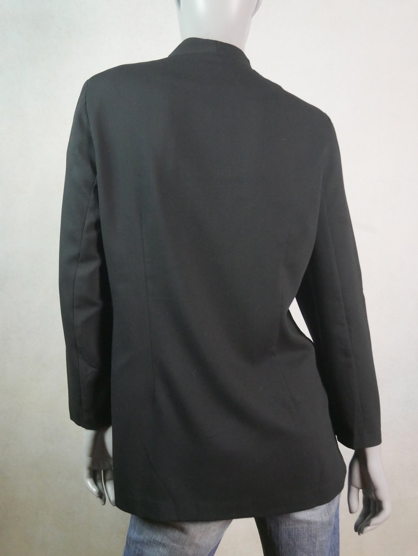 80s Vintage Black Blazer with Leopard Print Collar | Large