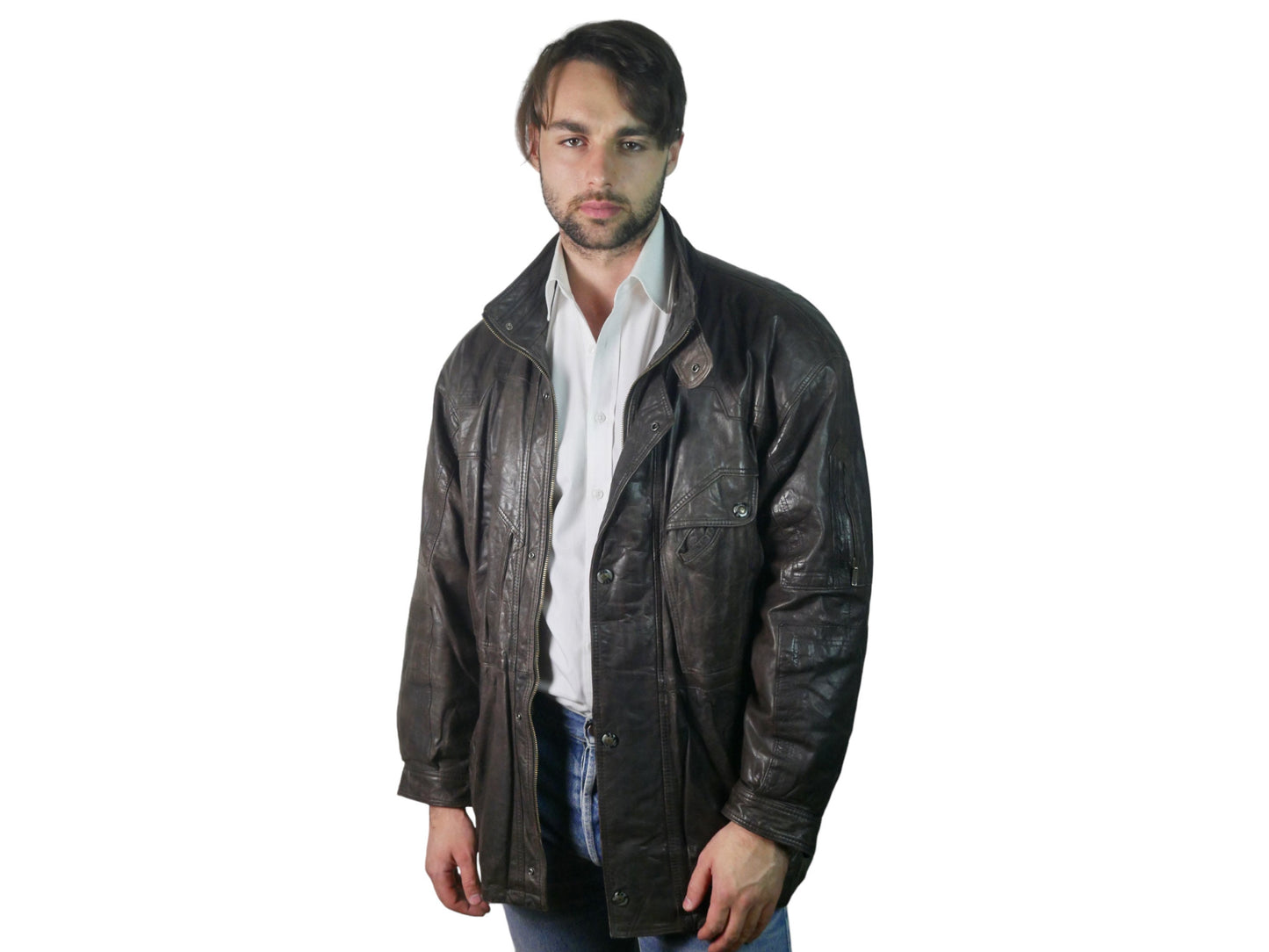 80s Italian Vintage Brown Leather Jacket | Large