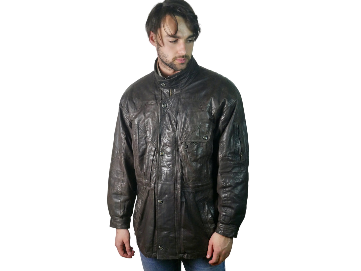80s Italian Vintage Brown Leather Jacket | Large
