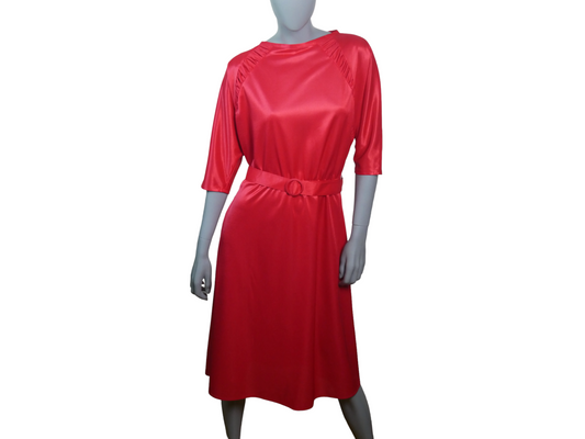 Vintage 70s Red Dress | Disco Sateen Finish | Large
