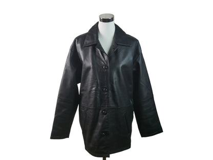 Women's Vintage Black Leather Jacket | 1990s European Style | XXL